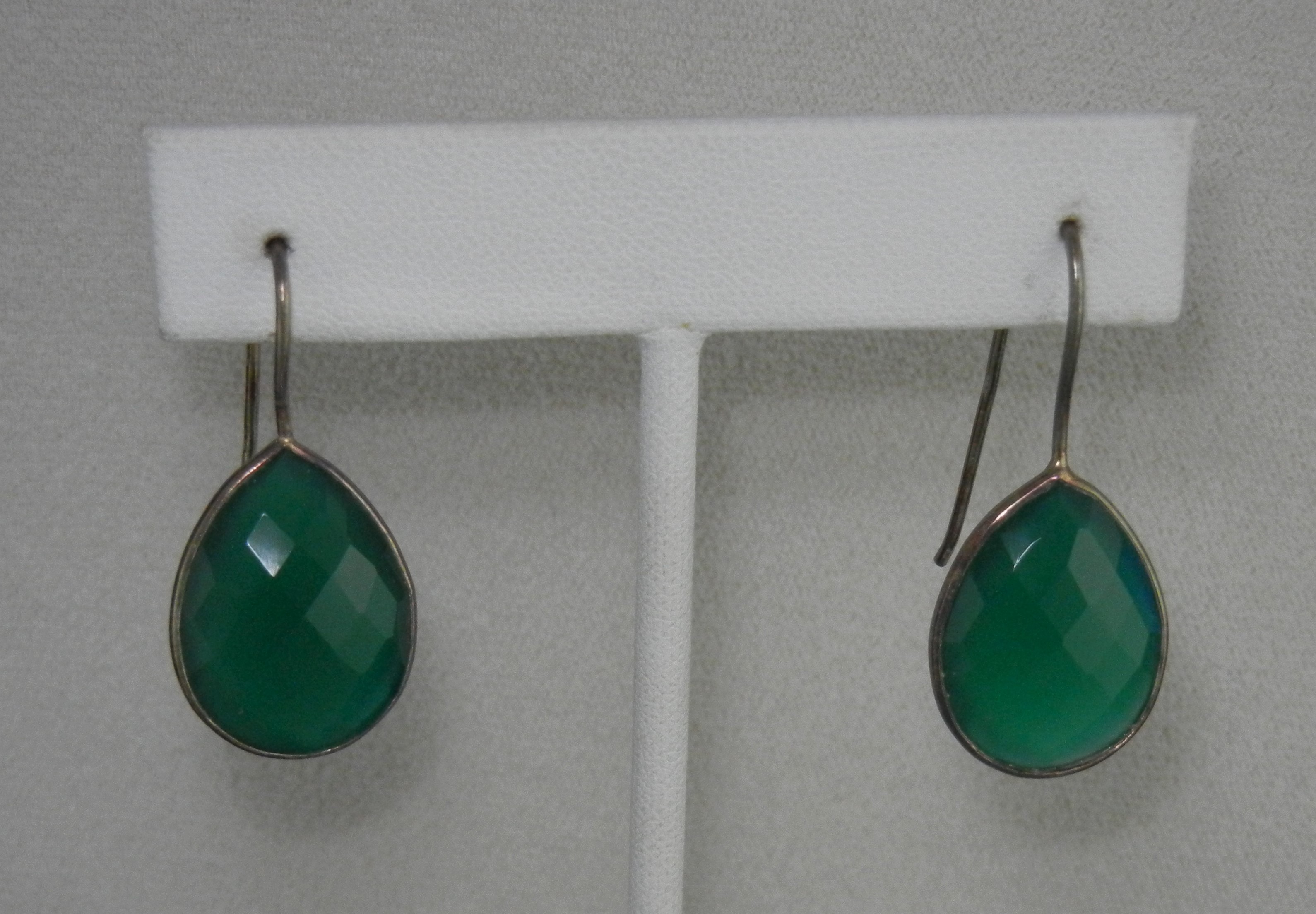 Emerald Glass Sterling Silver Shepherd Hook Earrings