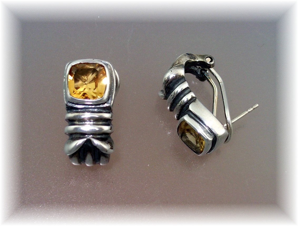 Citrine Sterling Silver French Clip Pierced Earrings
