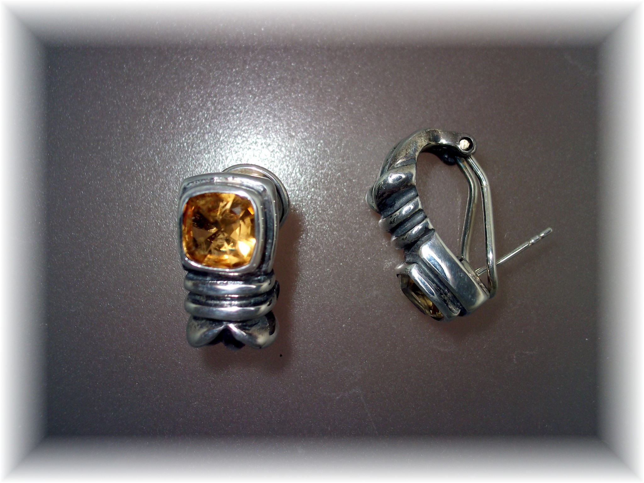 Citrine Sterling Silver French Clip Pierced Earrings