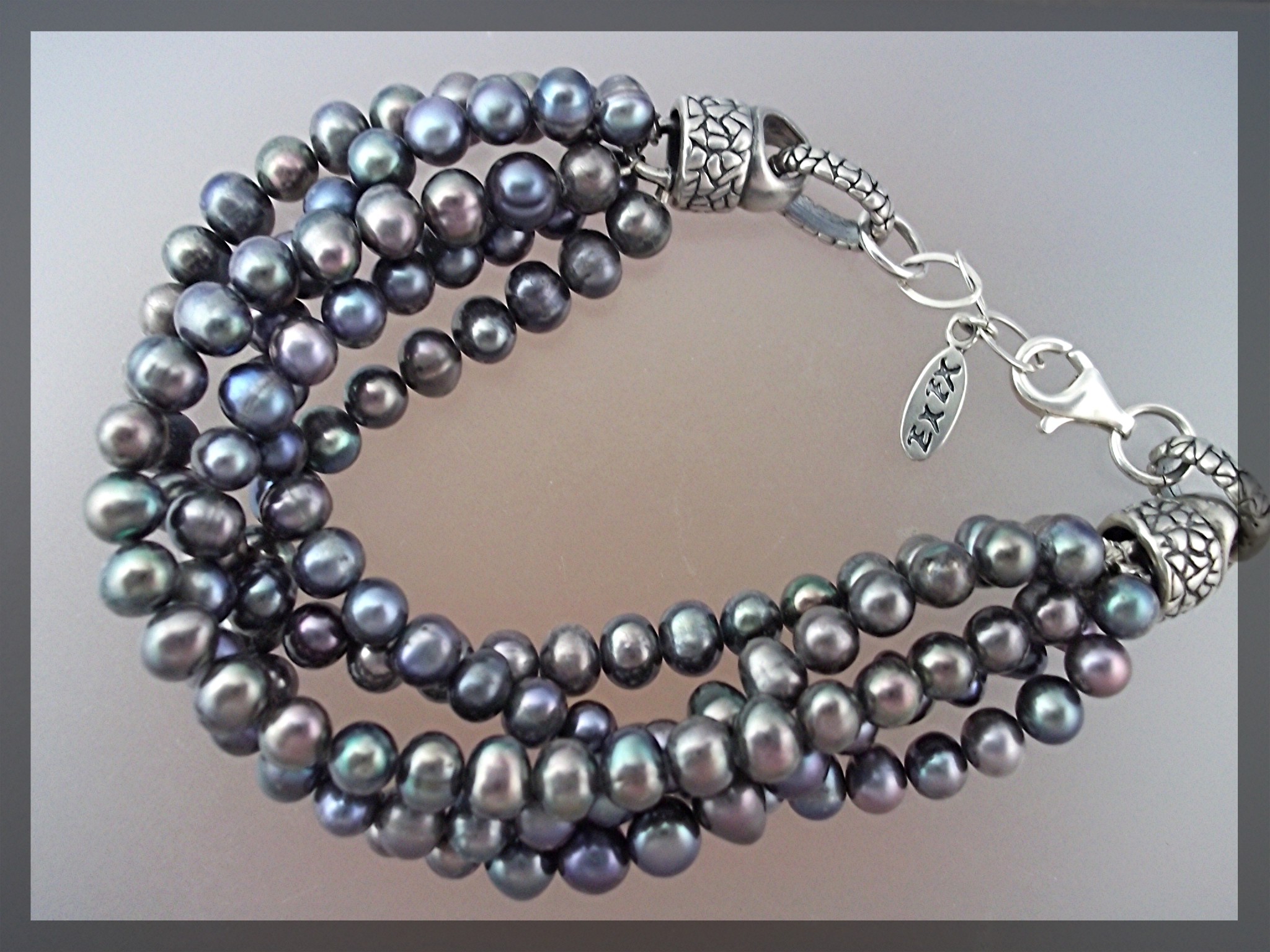 Bracelet Black Freshwater Pearls Sterling Silver Clasp