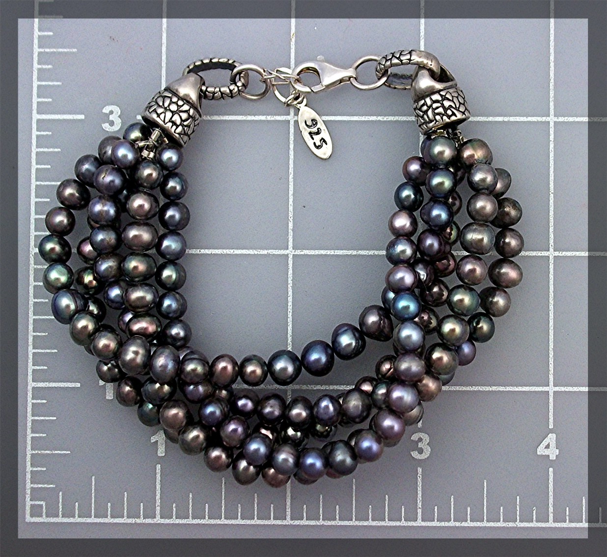 Bracelet Black Freshwater Pearls Sterling Silver Clasp