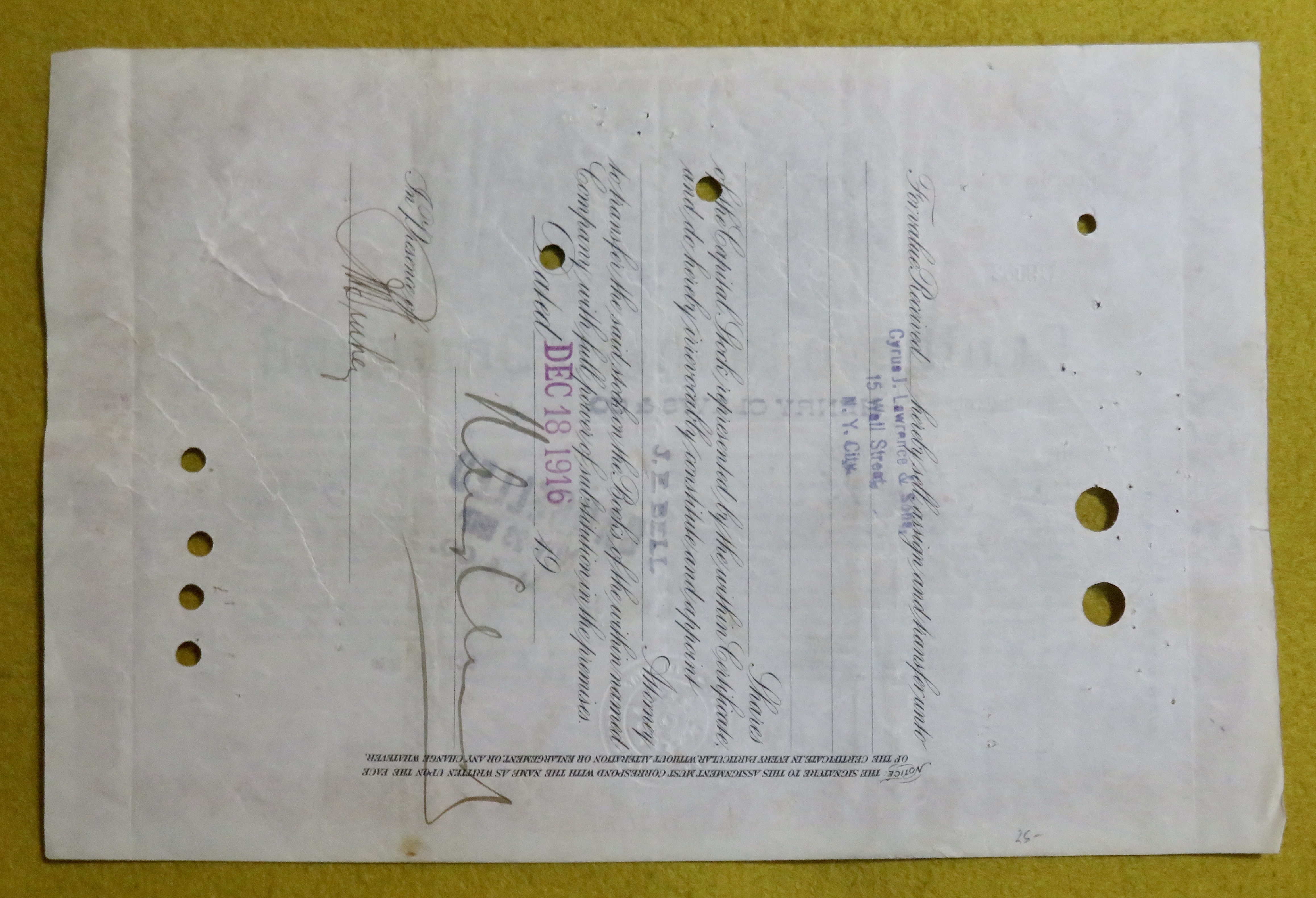 Southern Railway Co Stock Certificate October 13, 1916