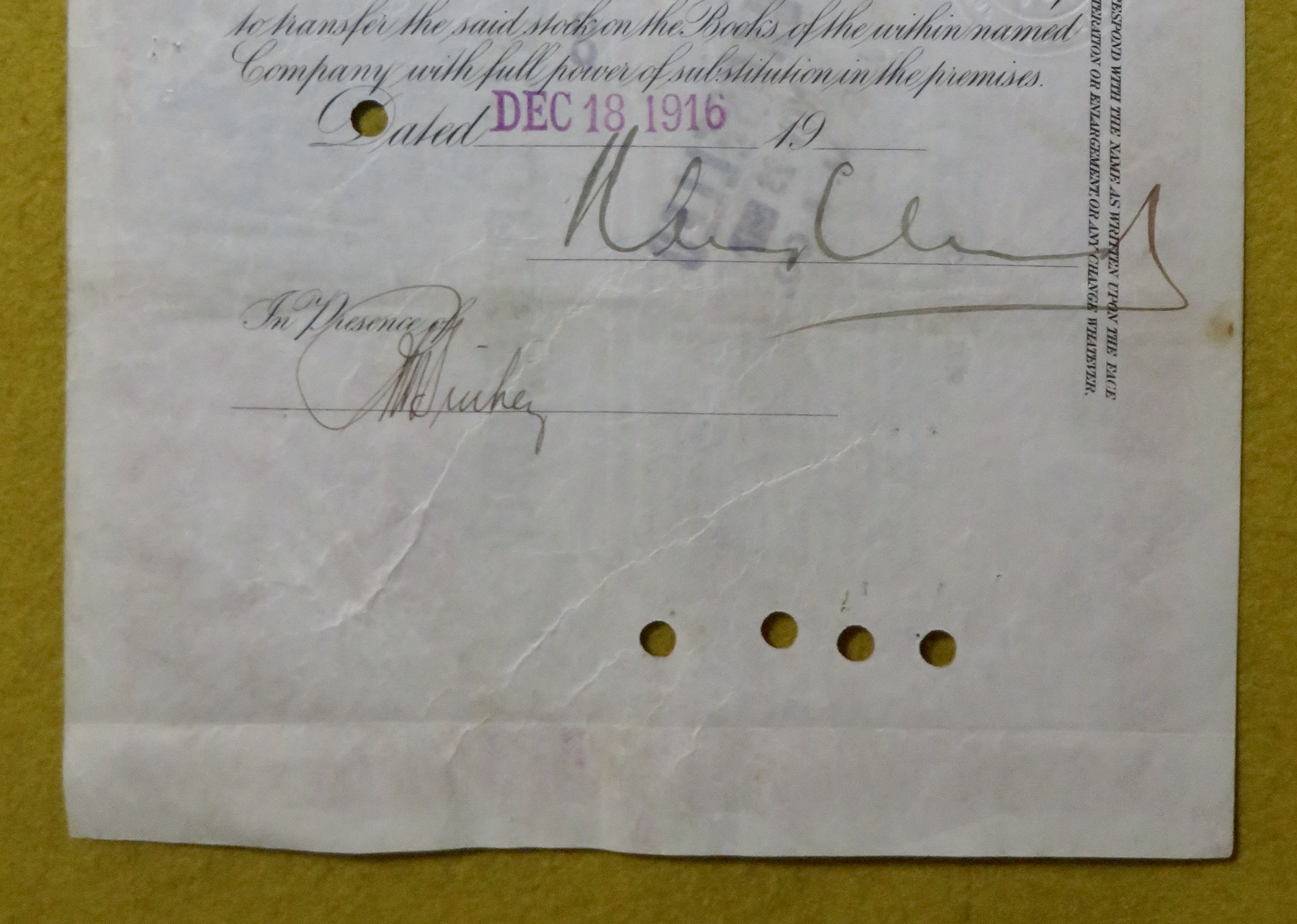 Southern Railway Co Stock Certificate October 13, 1916