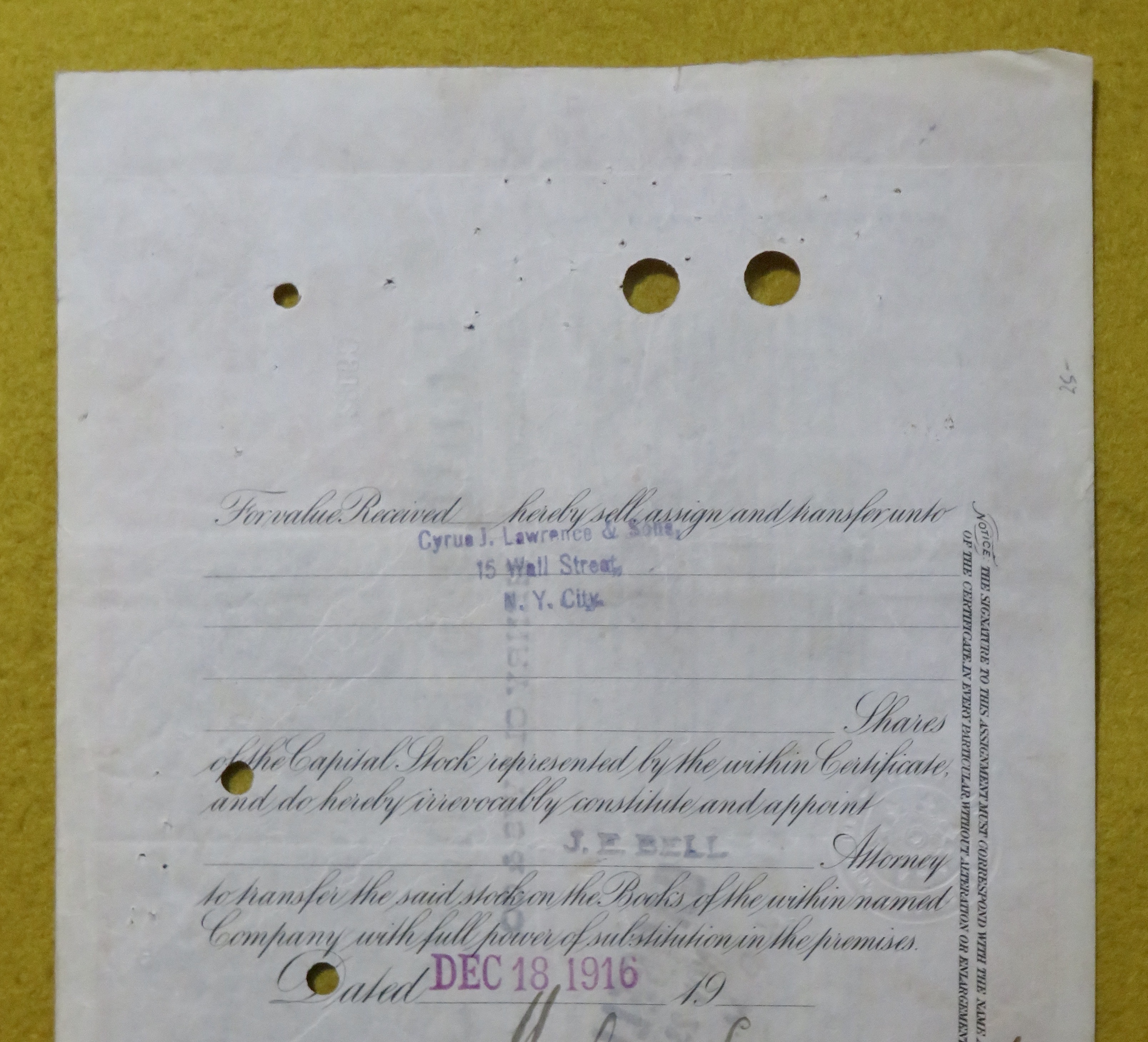 Southern Railway Co Stock Certificate October 13, 1916