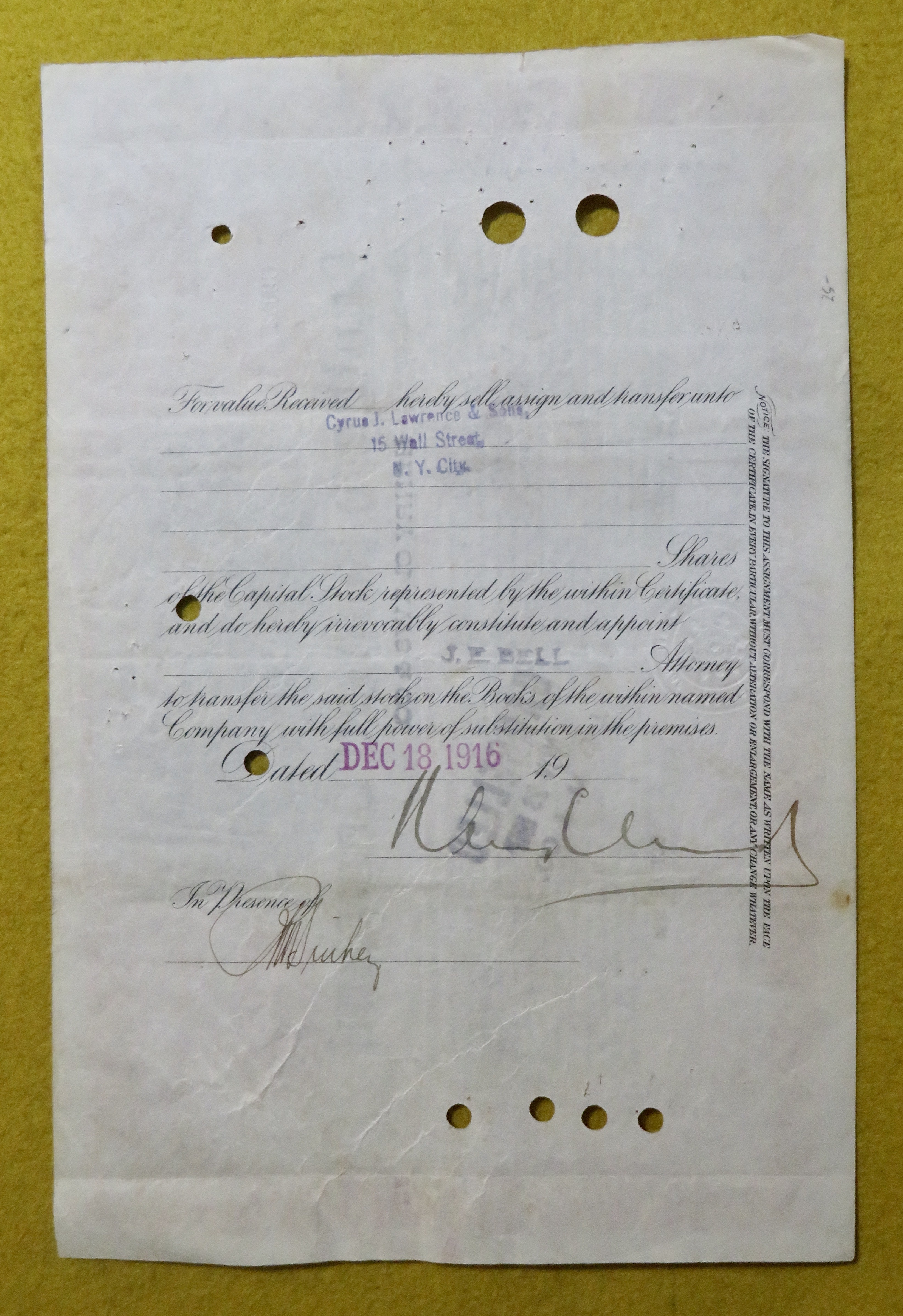 Southern Railway Co Stock Certificate October 13, 1916