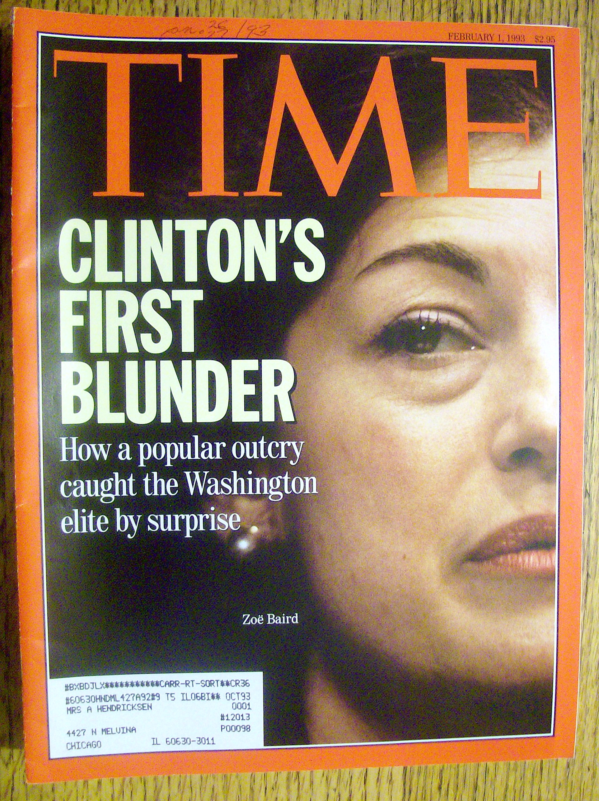 Time Magazine-February 1, 1993-Zoe Baird