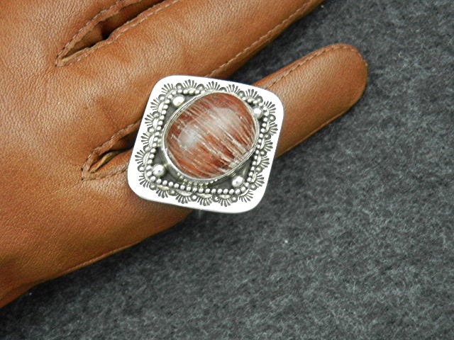 David Troutman Pink Gold Rutilated Quartz Sterling Silv