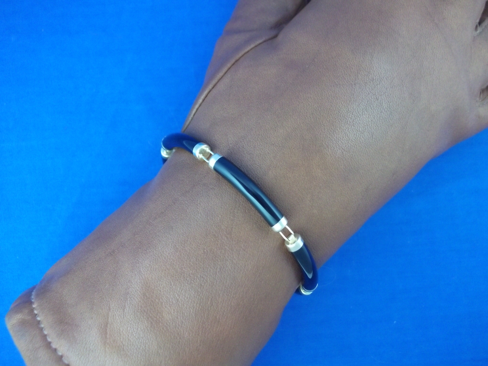 Bracelet 14K Gold Black Onyx Oriental Discs