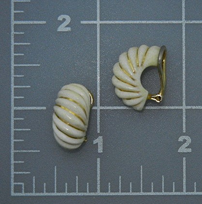 14K Gold Bone Ivory Clip Earrings 50s