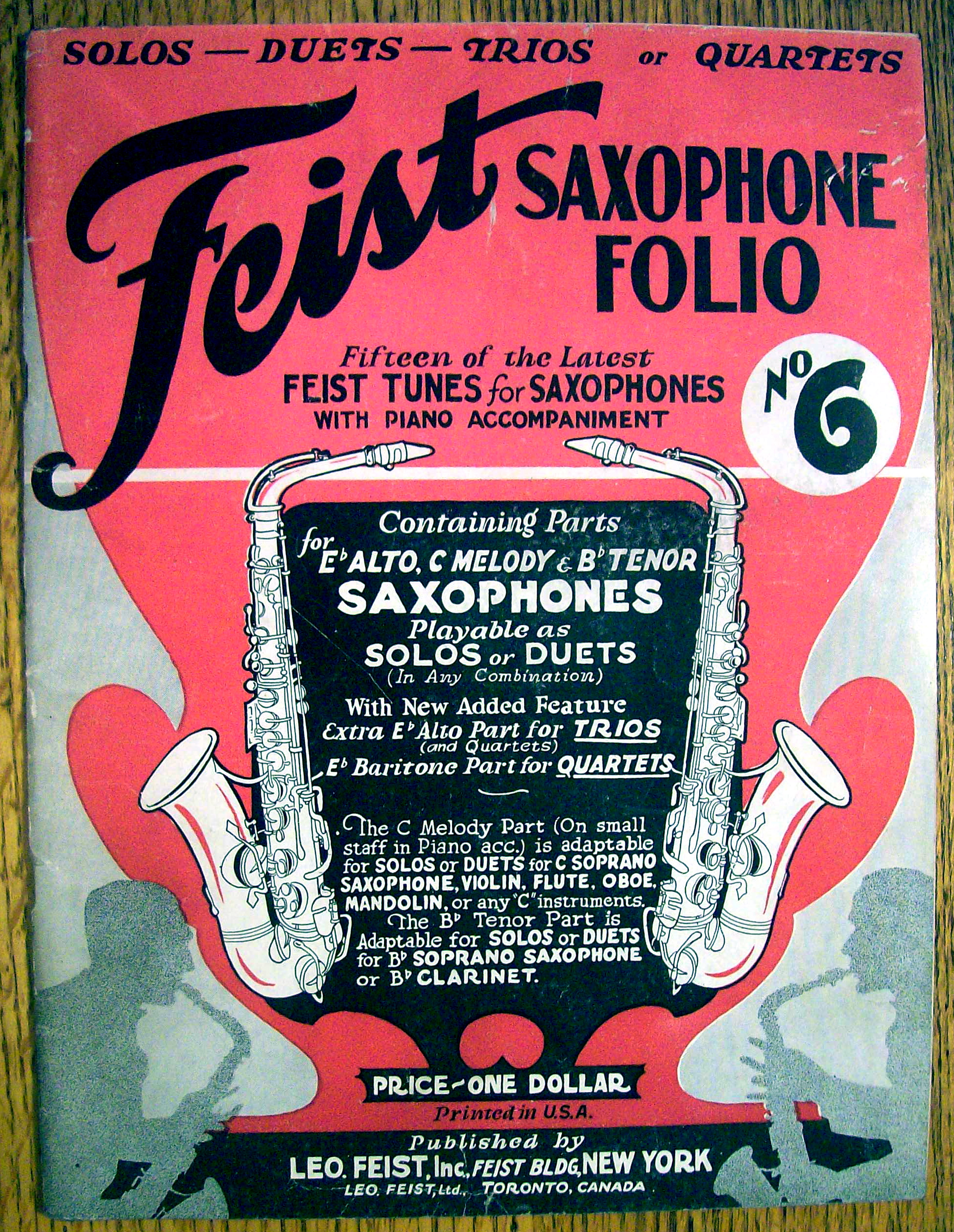 Sheet Music For 1929 Feist Saxophone Folio
