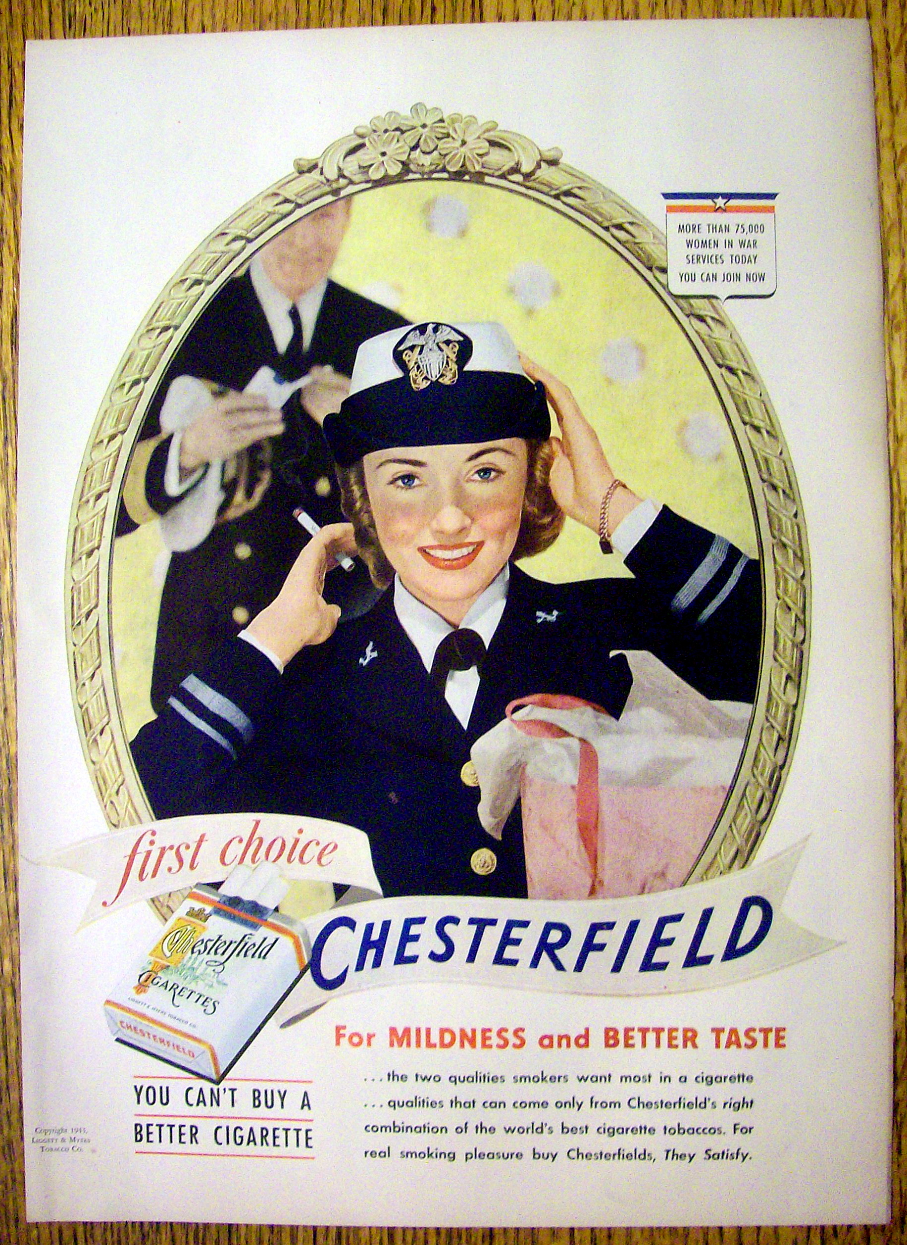 1943 Chesterfield Cigarettes with Woman Soldier