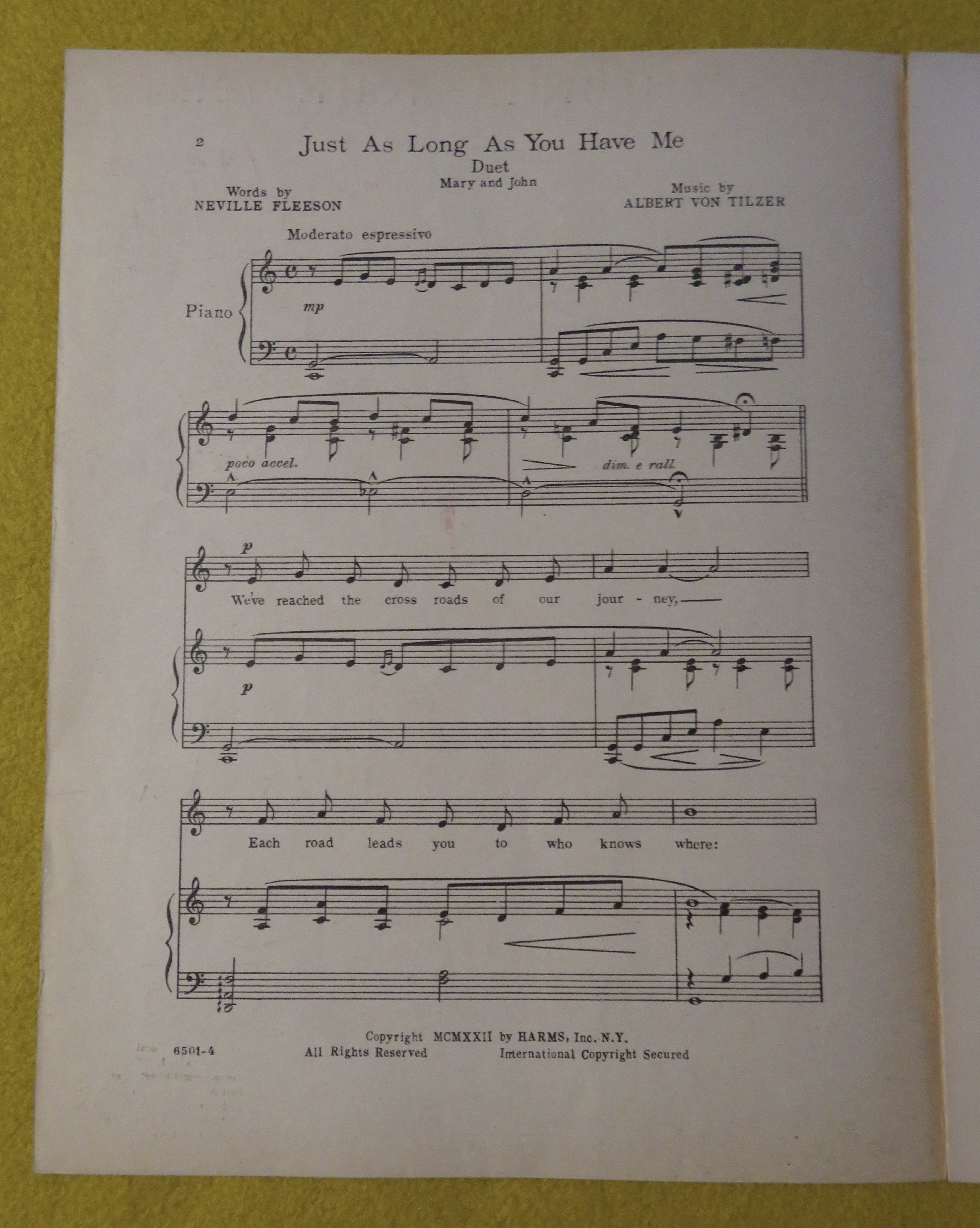 1922 Just As Long As You Have Me Sheet Music