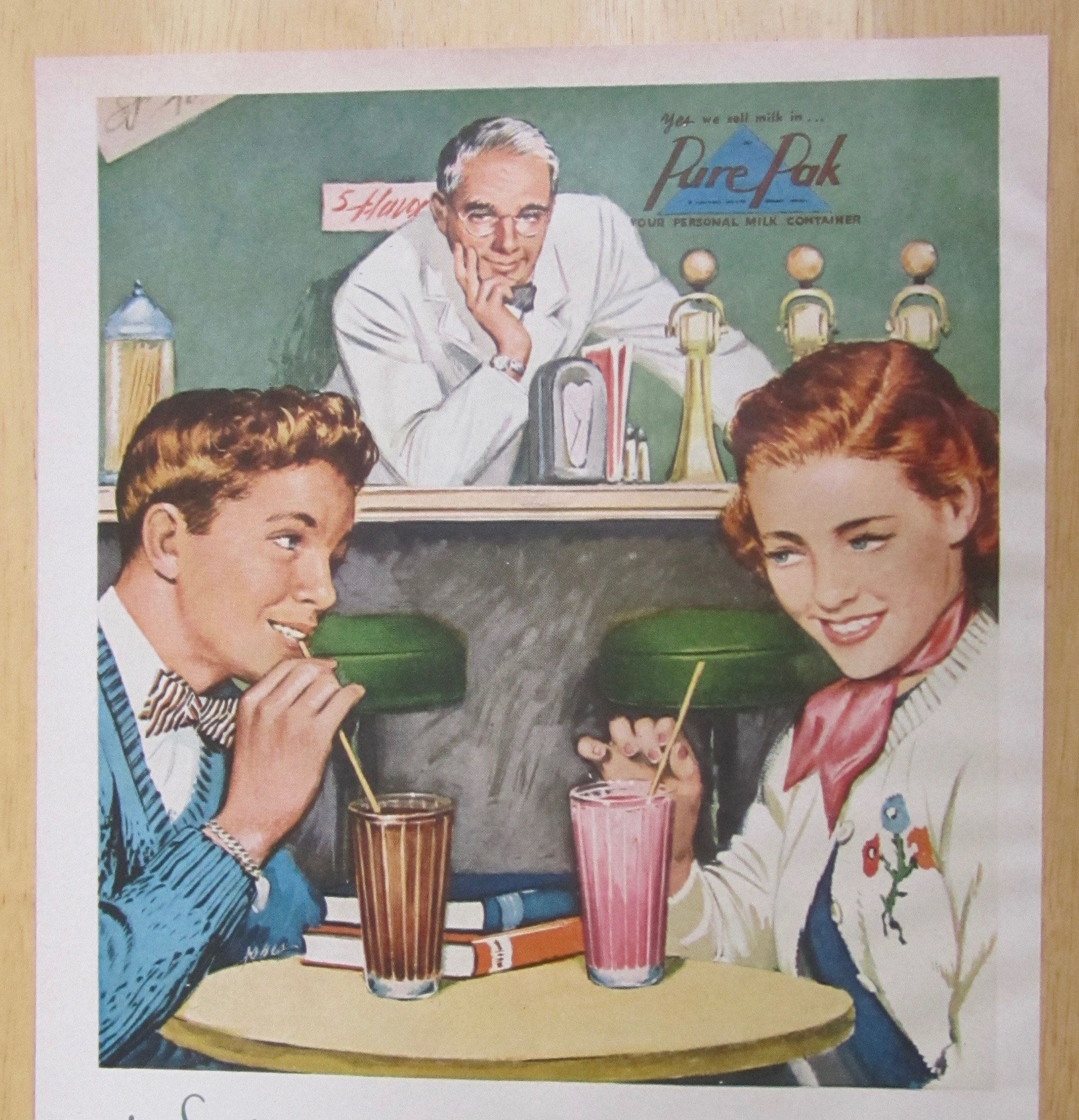 1951 Pure Pak Milk Container w/Boy & Girl Drinking Milk
