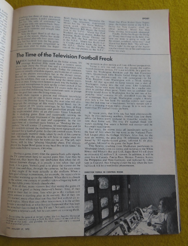 Time Magazine January 17, 1972 Super Bowl (Staubach & Griese)