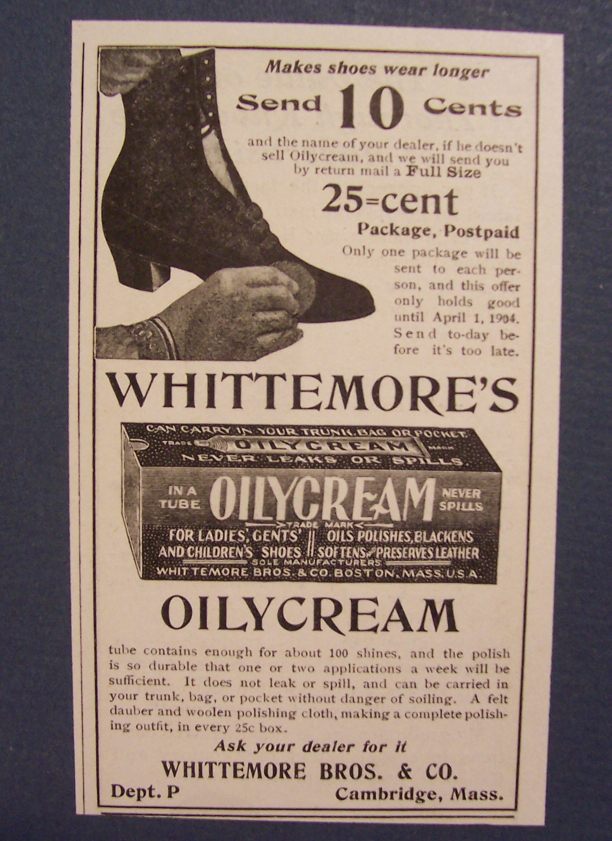 1904  Whittemore's  Oilycream