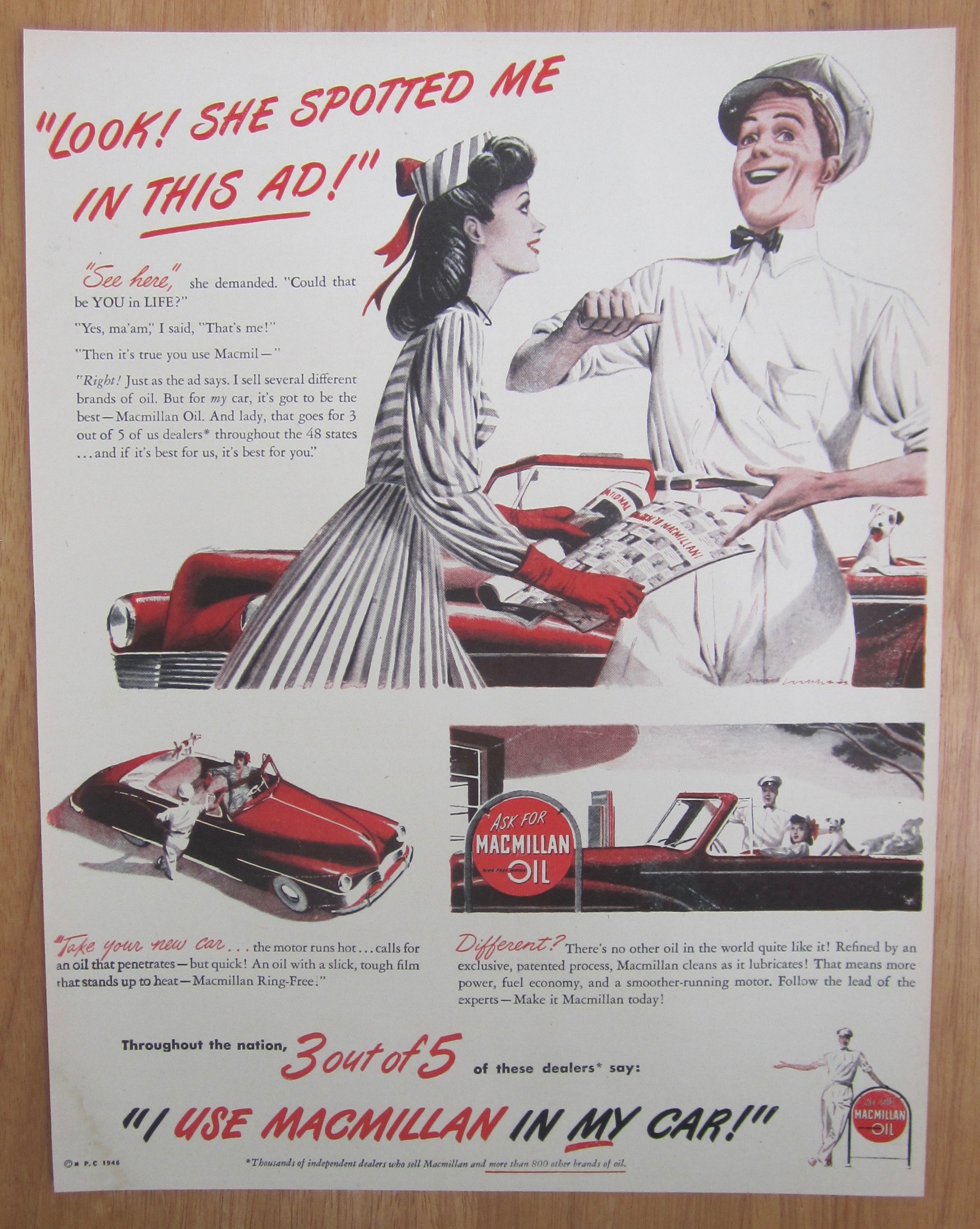 1946 MacMillan Oil with Woman Talking to Service Man