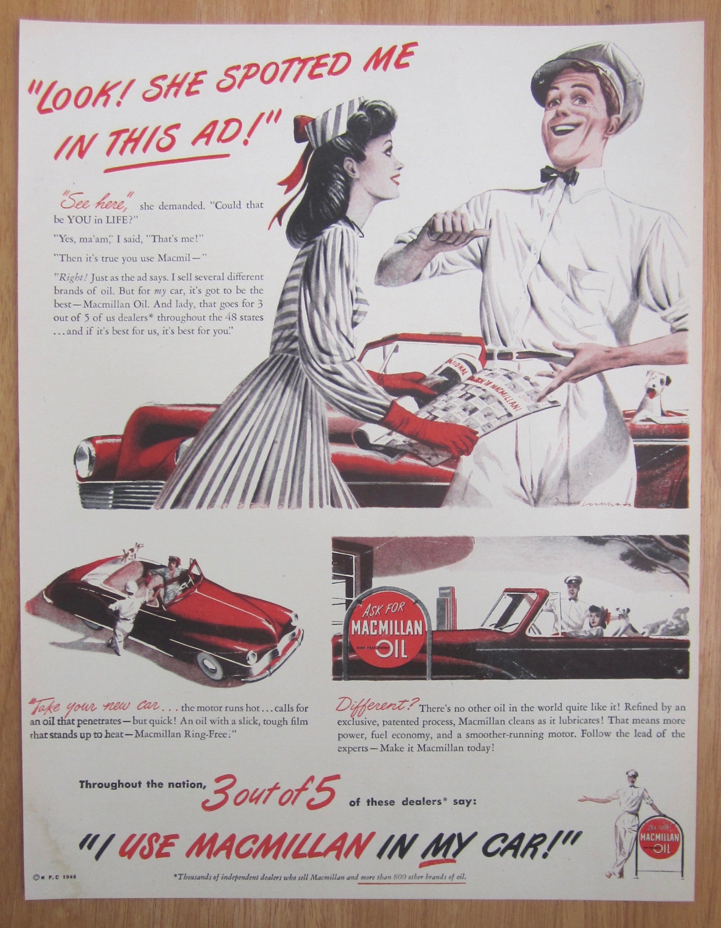 1946 MacMillan Oil with Woman Talking to Service Man