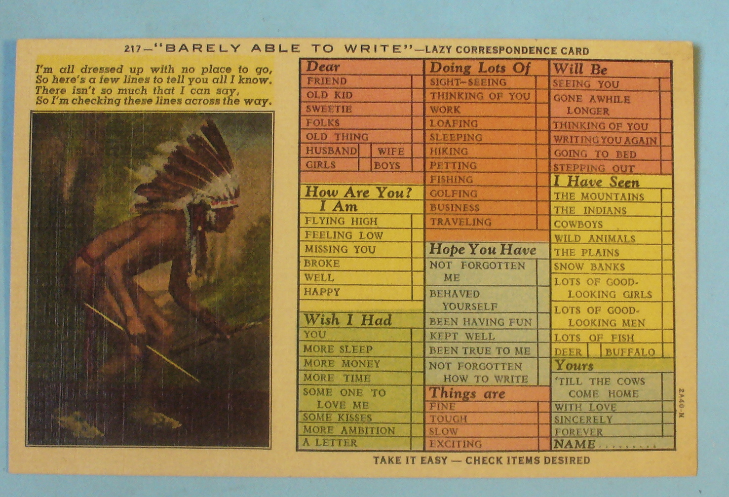 Barely Able to Write (Lazy Correspondence Card)