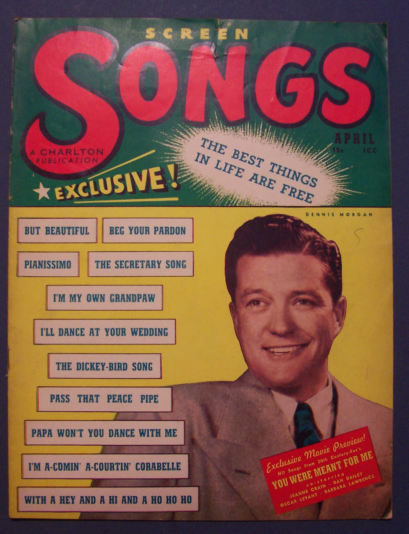 Screen Songs Magazine -April 1948- Dennis Morgan Cover