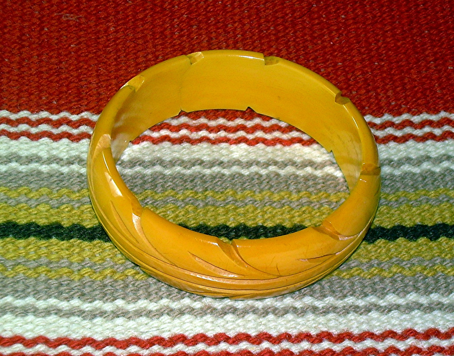 Bakelite Gold Carved Bangle Bracelet