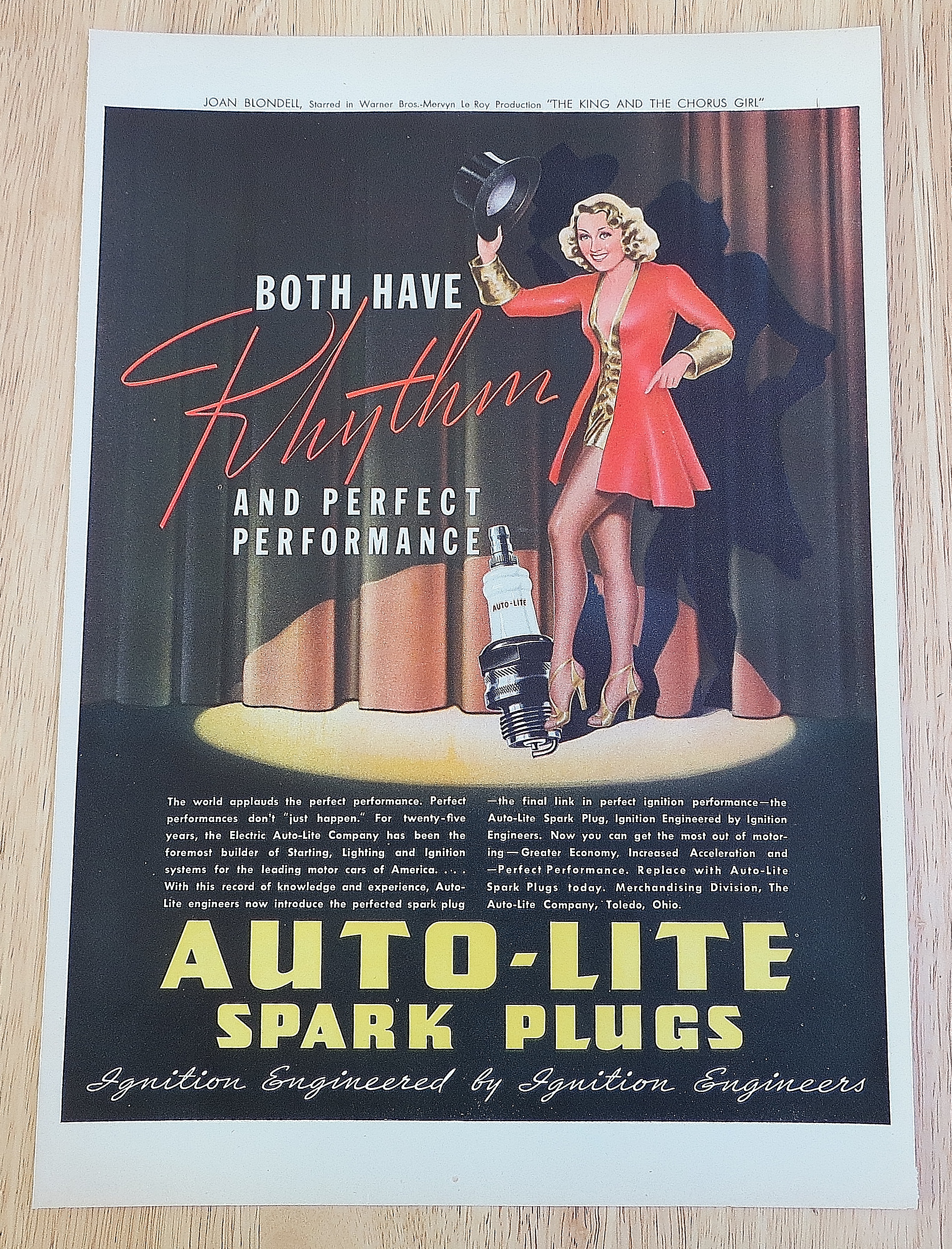 1937 Auto Lite Spark Plugs With Joan Blondell