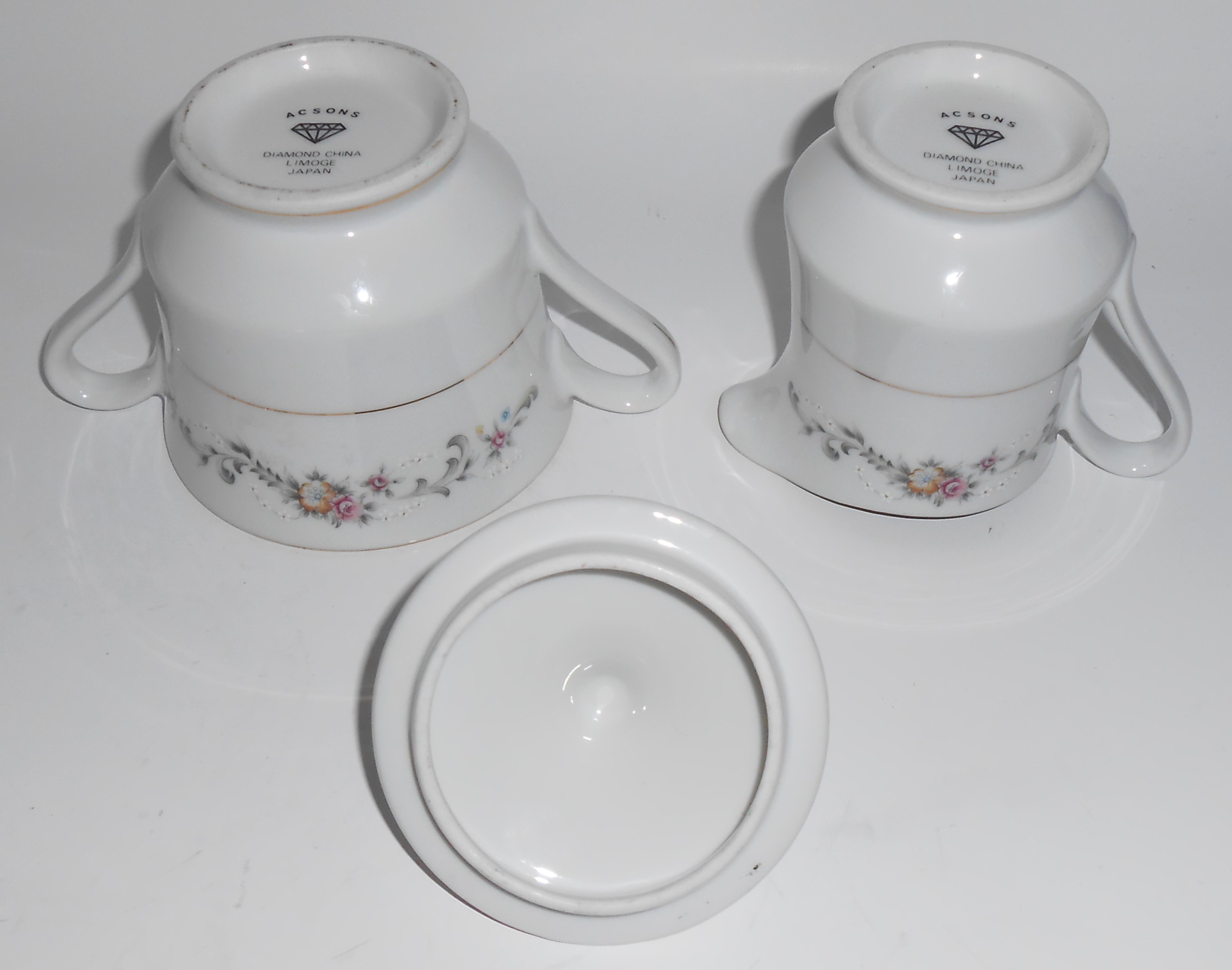 Acsons Porcelain China Limoge Floral W/Gold Creamer & S