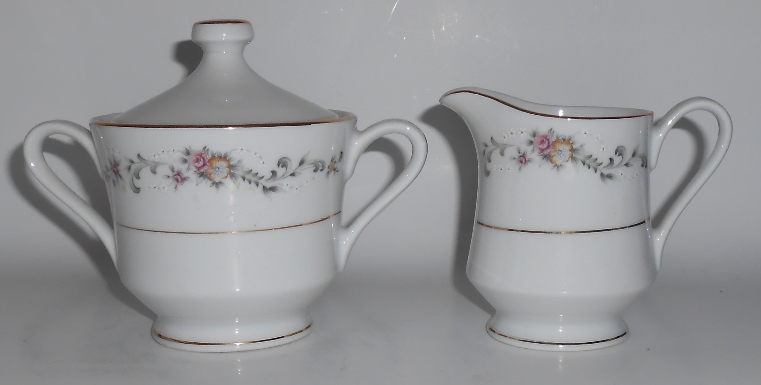 Acsons Porcelain China Limoge Floral W/Gold Creamer & S