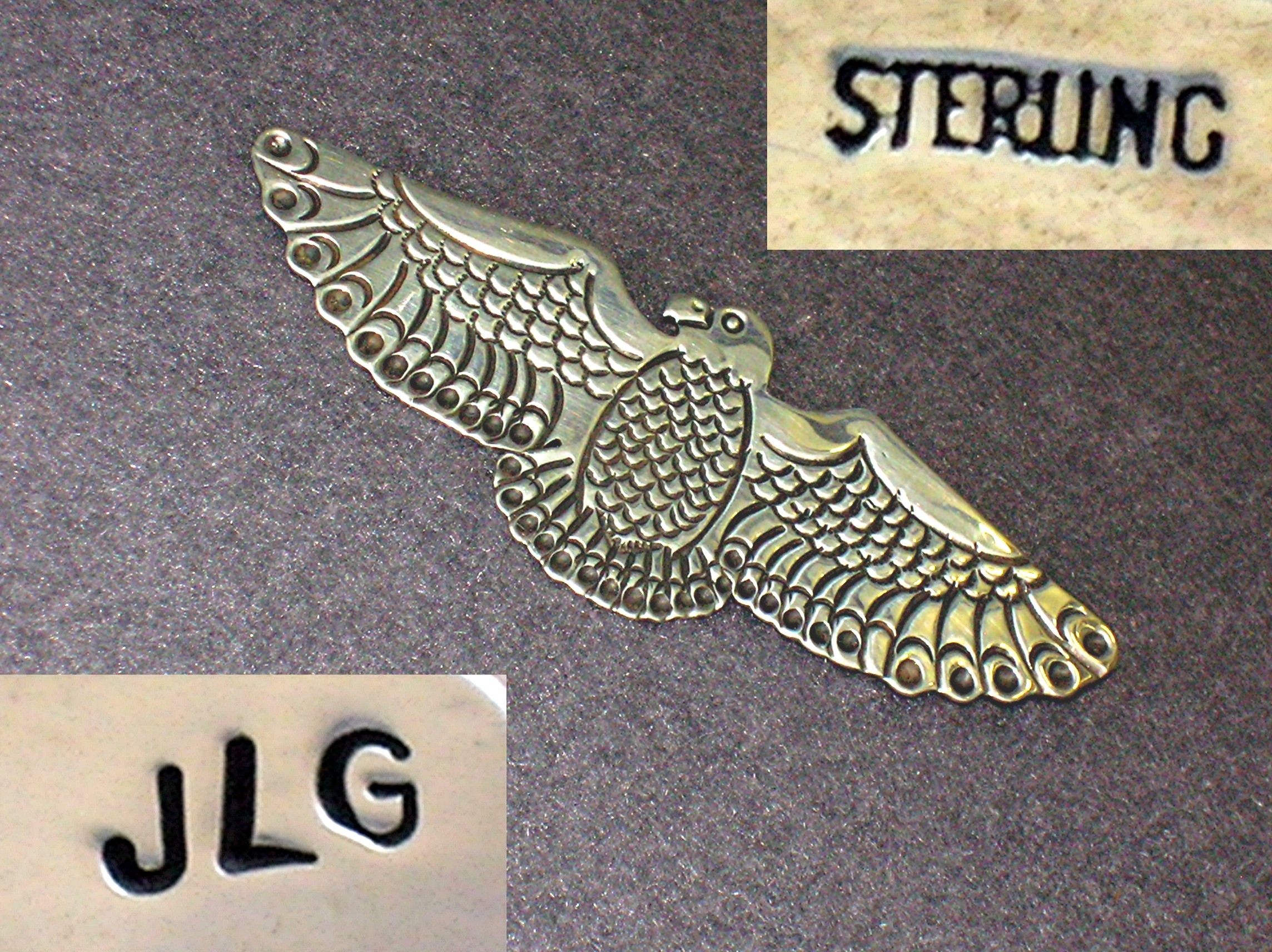 Navajo Sterling Silver Thunderbird  Signed JLG Pin