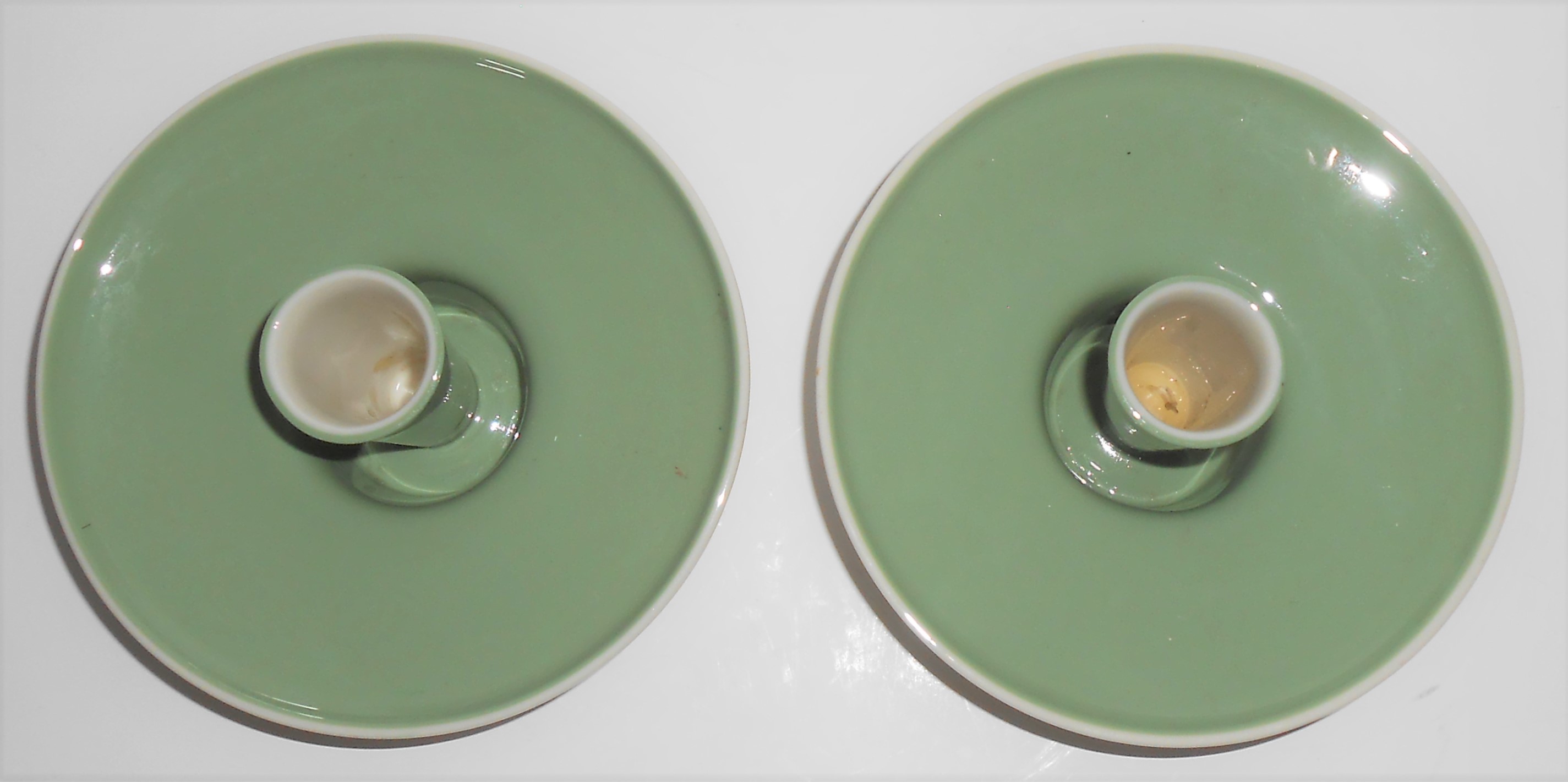 Franciscan Pottery Contours Art Ware Pair Green Candle