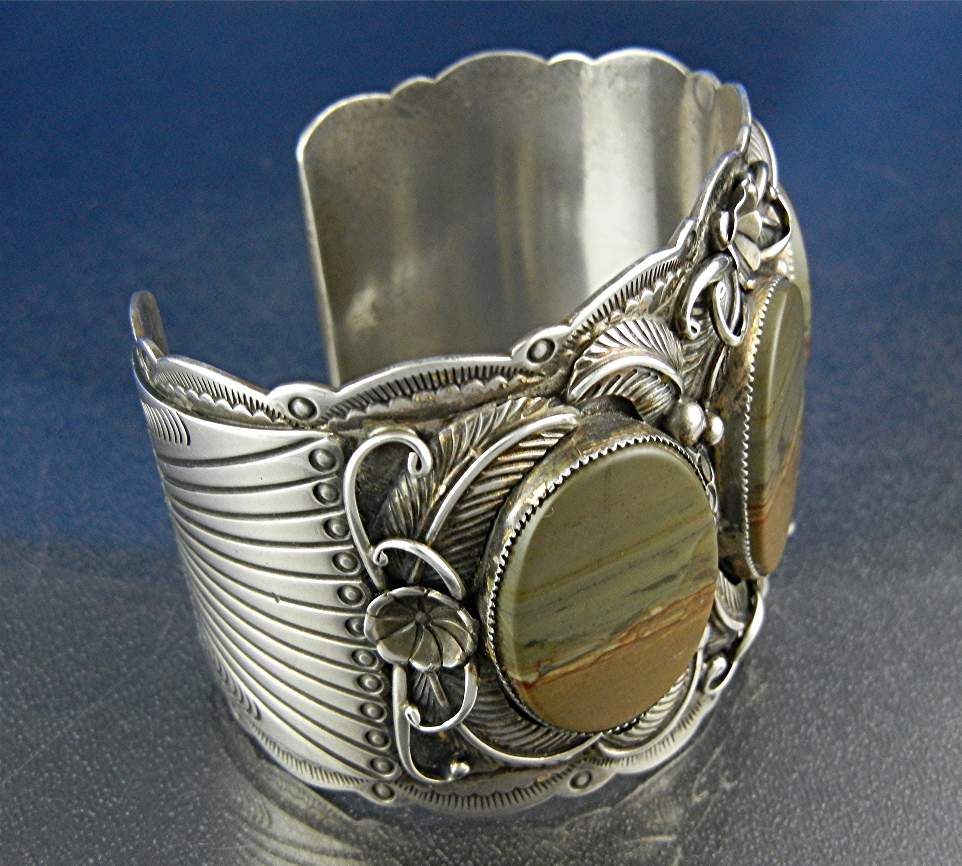 Picture Jasper Sterling Silver Cuff H. Harvey 120 Grams