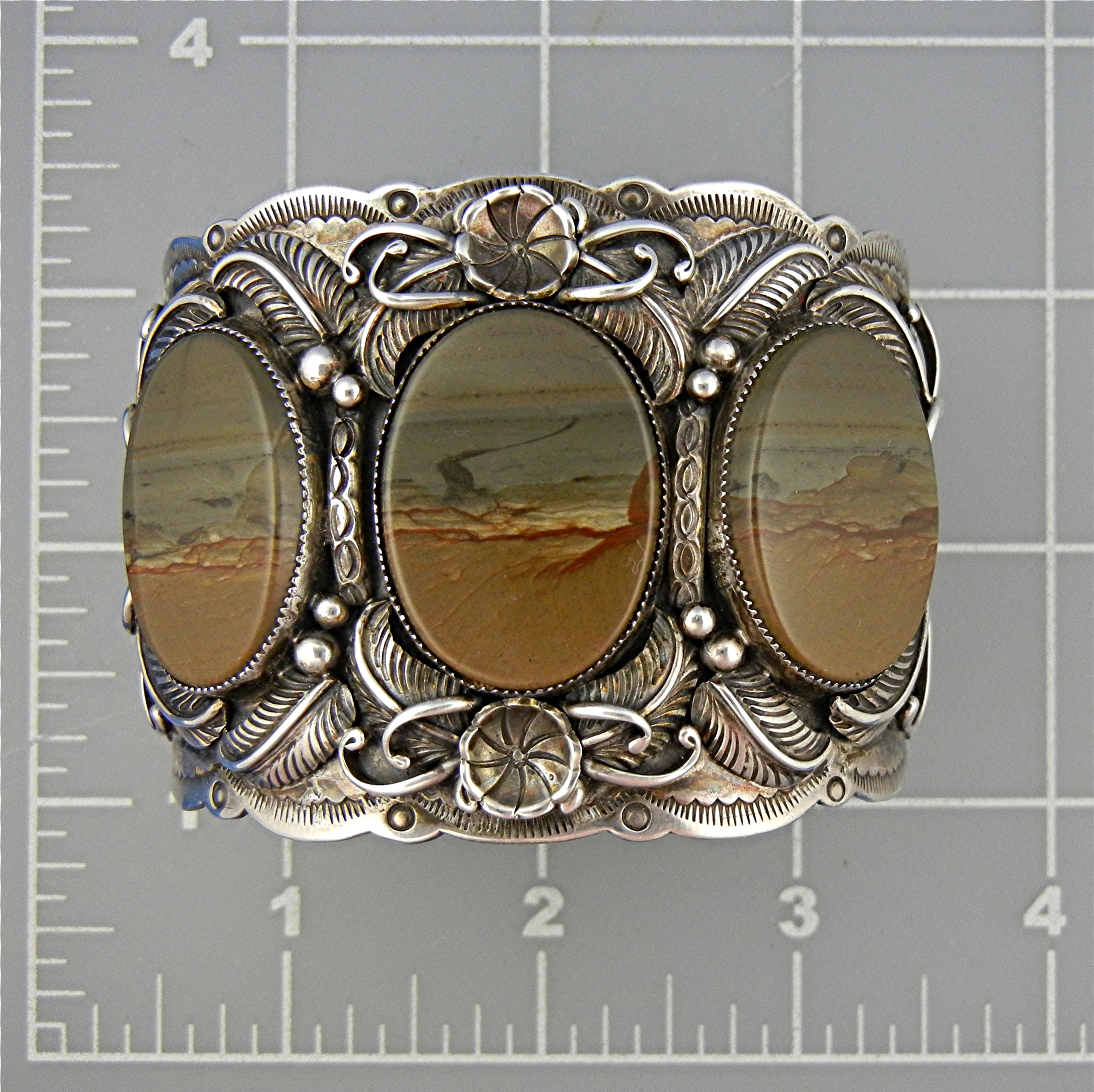 Picture Jasper Sterling Silver Cuff H. Harvey 120 Grams