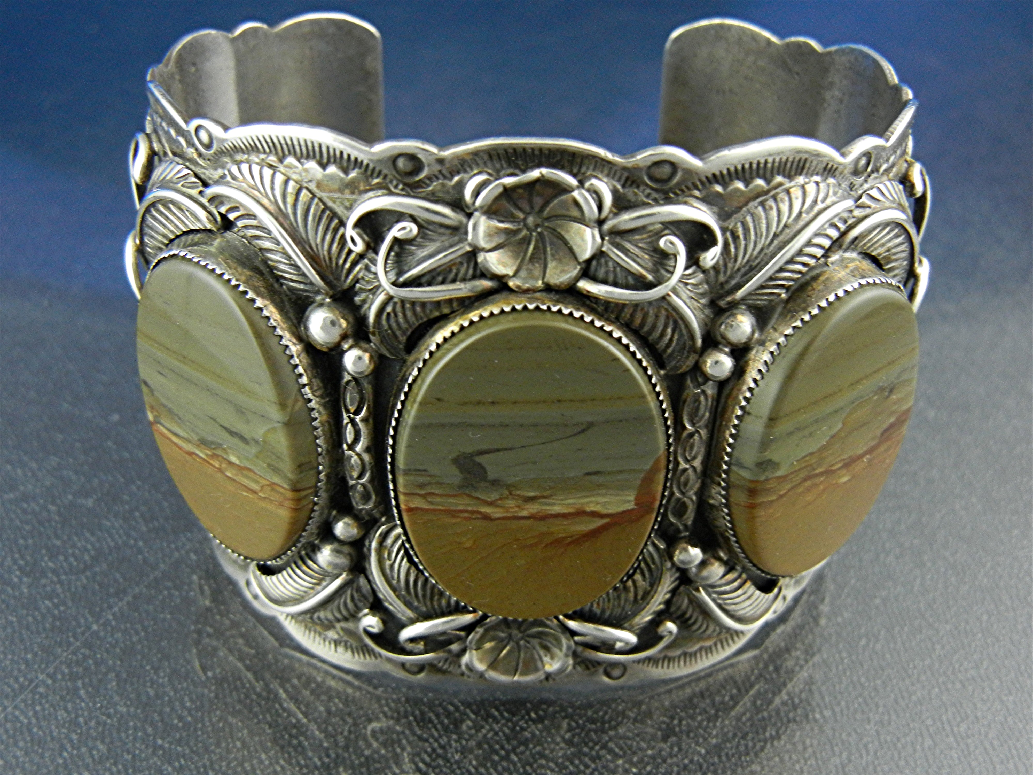 Picture Jasper Sterling Silver Cuff H. Harvey 120 Grams