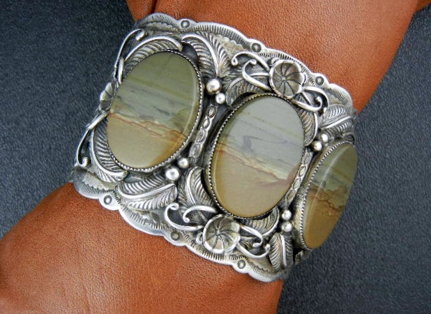 Picture Jasper Sterling Silver Cuff H. Harvey 120 Grams