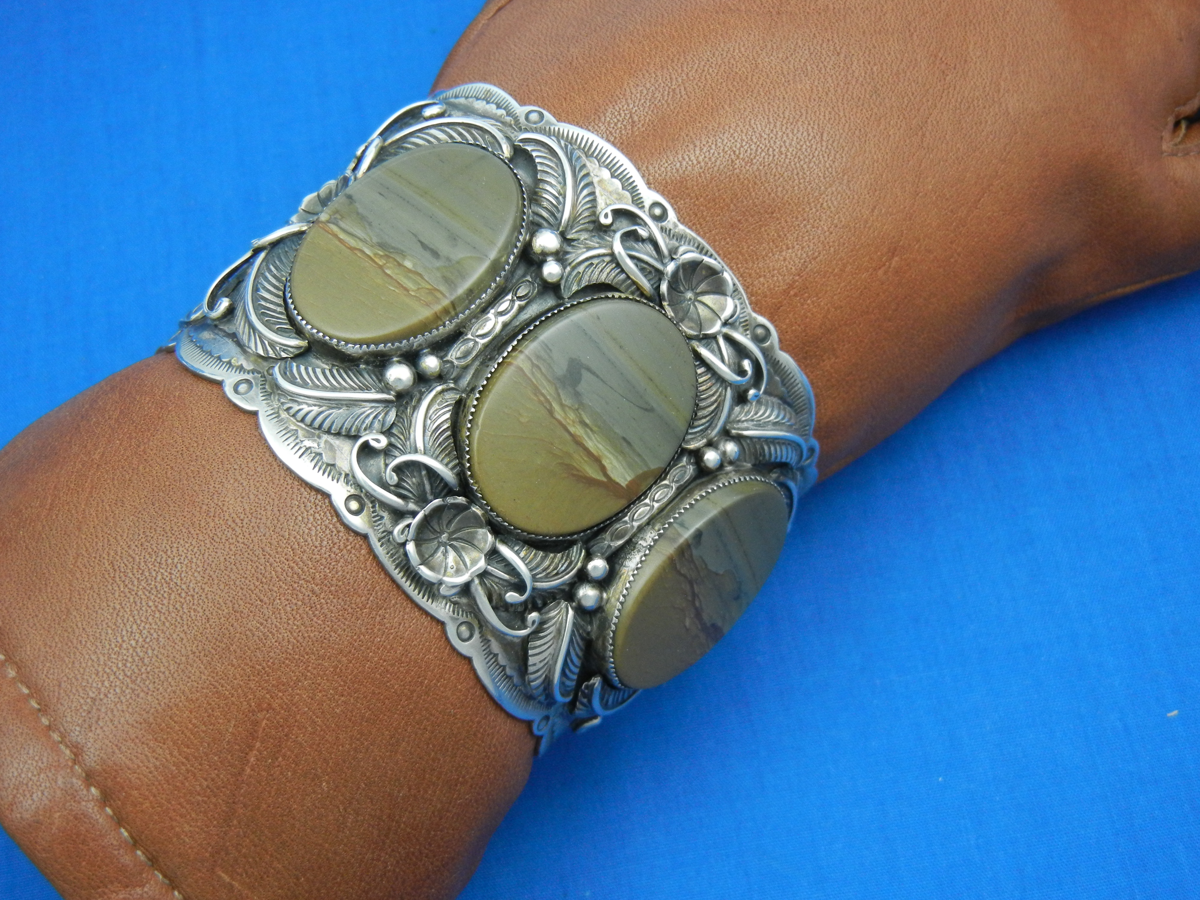 Picture Jasper Sterling Silver Cuff H. Harvey 120 Grams
