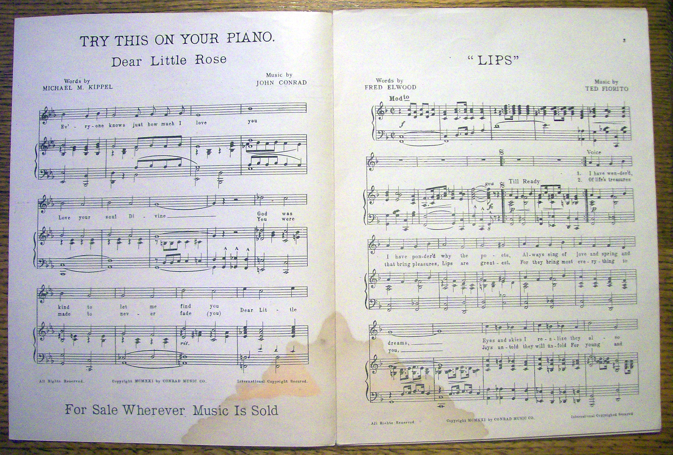 Sheet Music For 1921 Lips