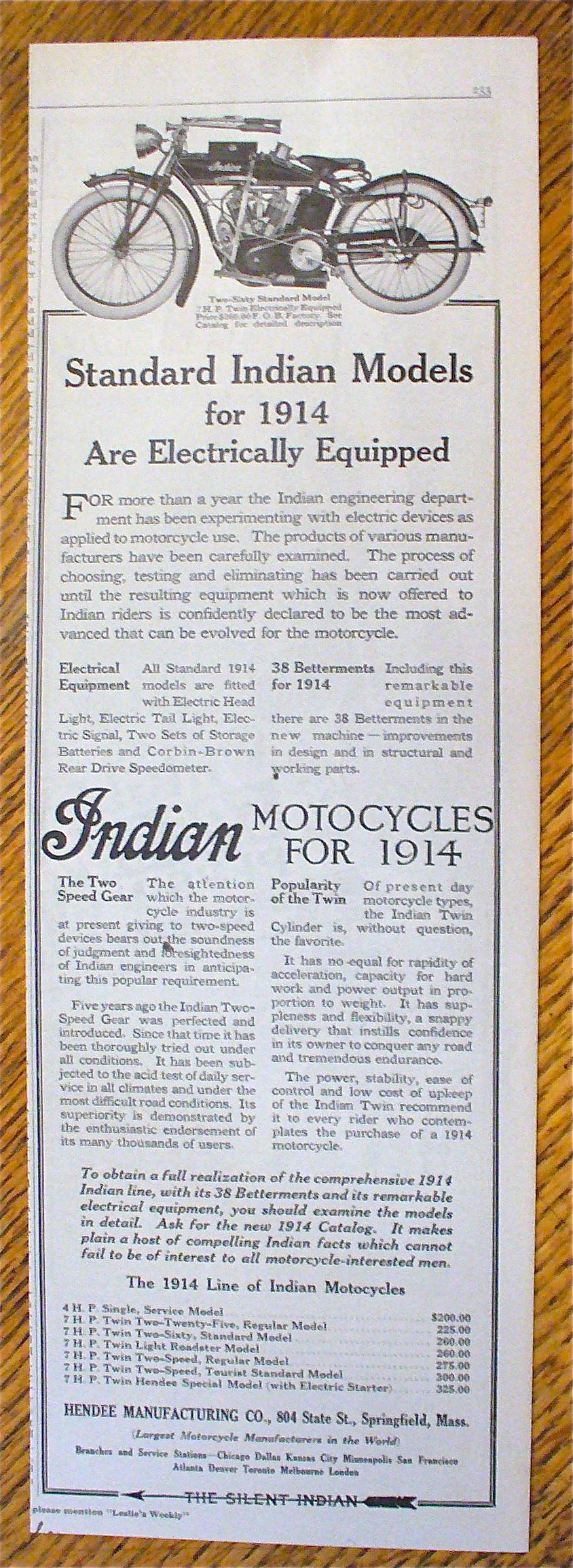 1914 Indian Motorcycle with Two Sixty Standard Model