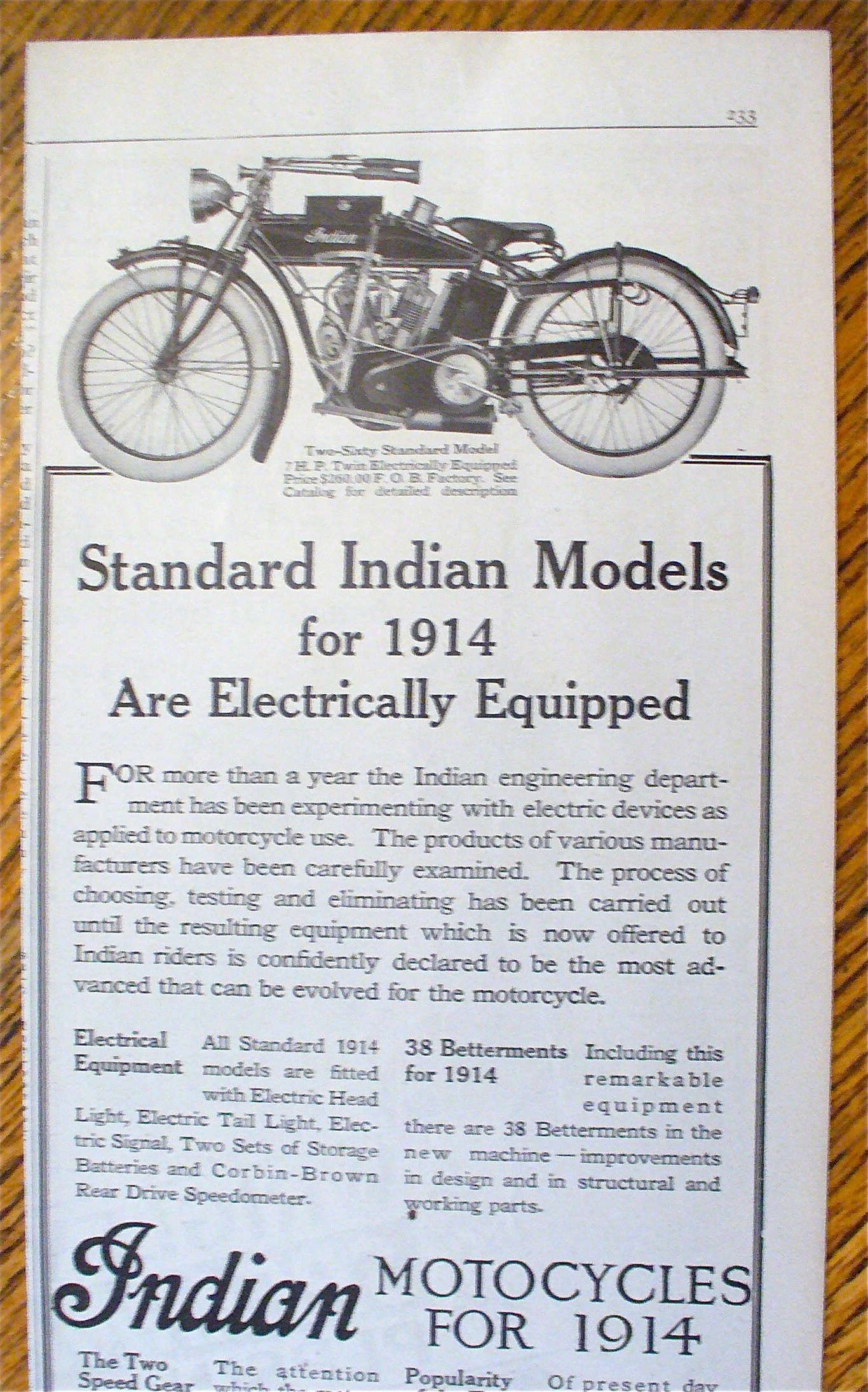 1914 Indian Motorcycle with Two Sixty Standard Model