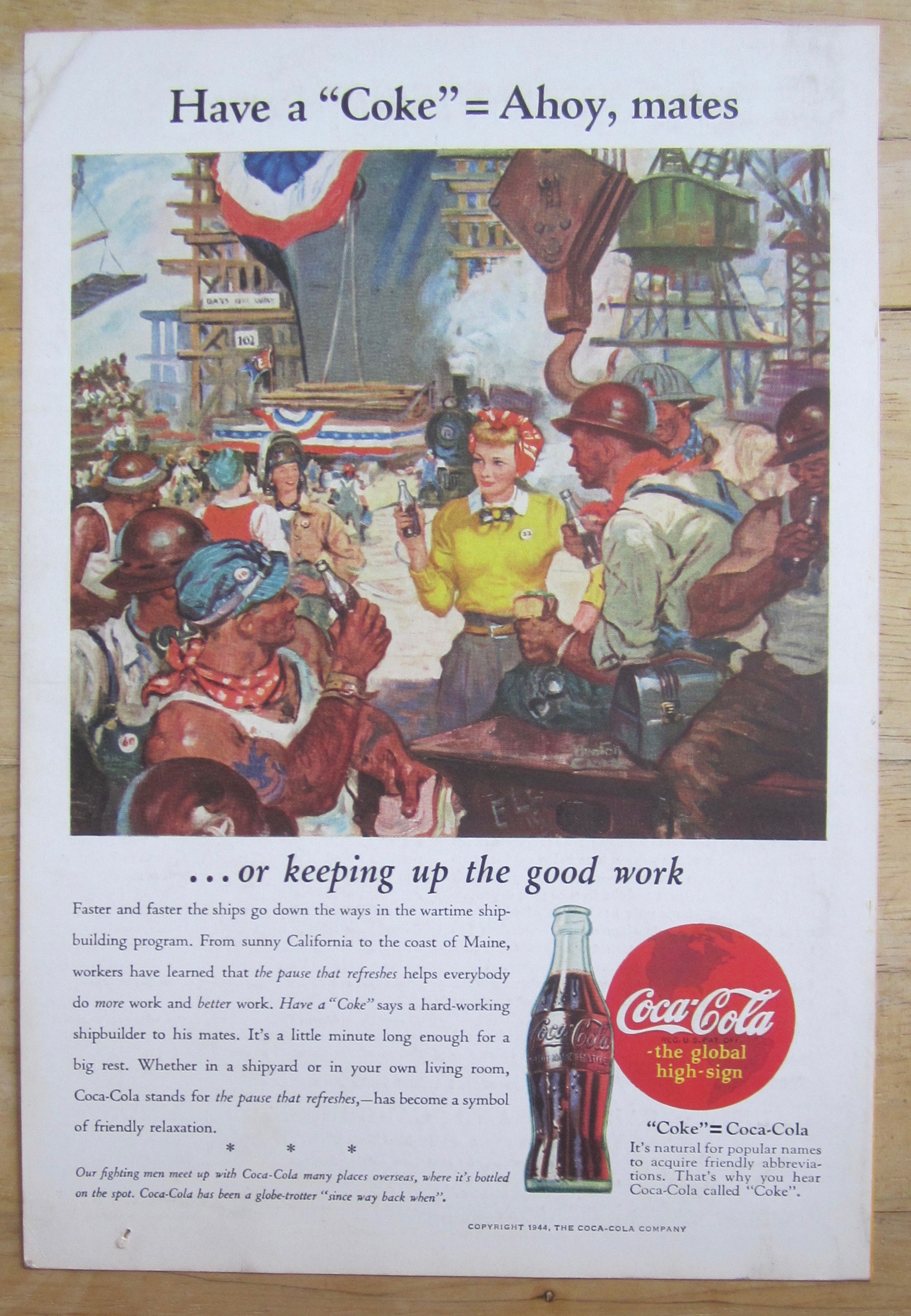 1944 Coca-Cola (Coke) with Woman Talking To Workers