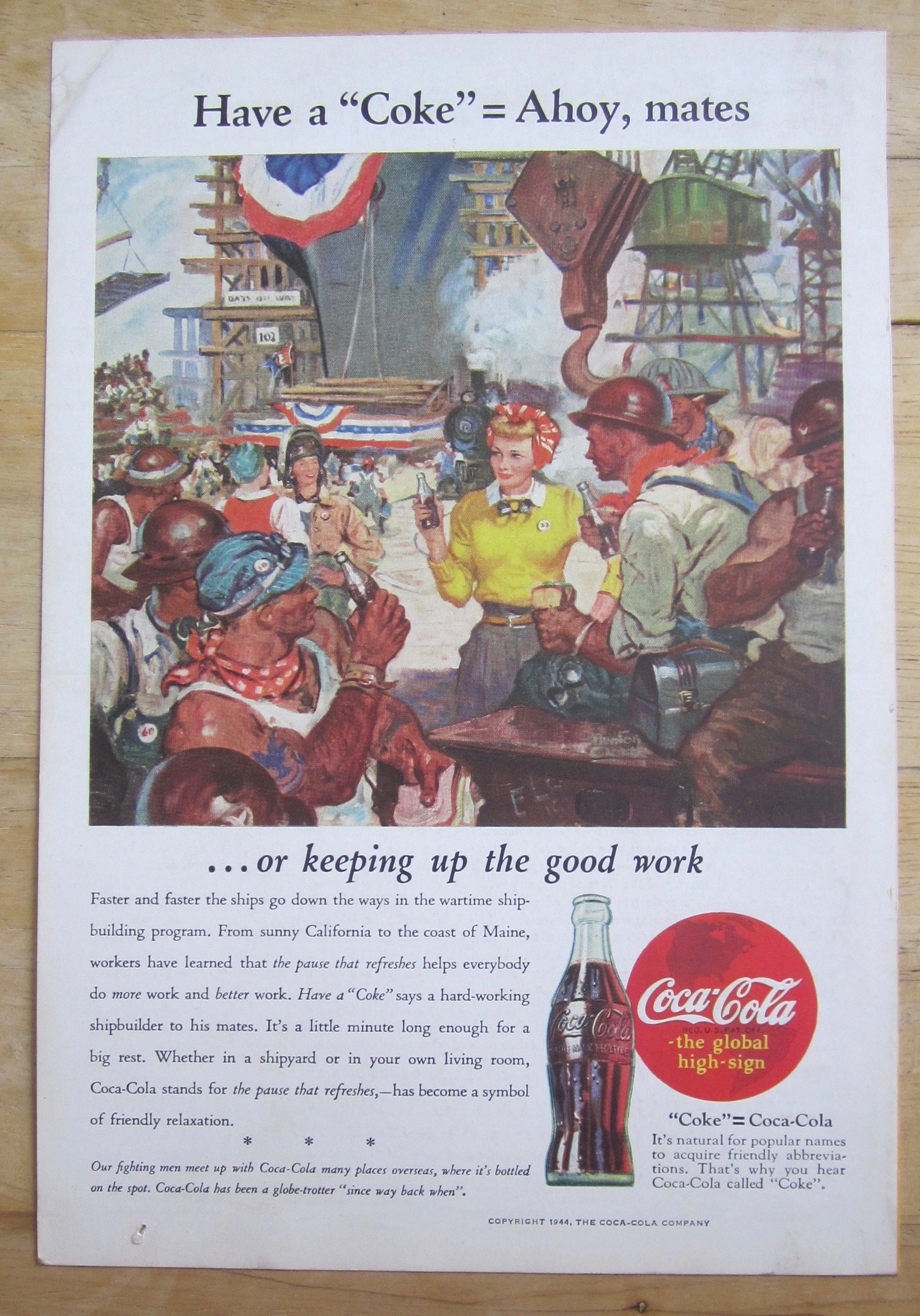 1944 Coca-Cola (Coke) with Woman Talking To Workers