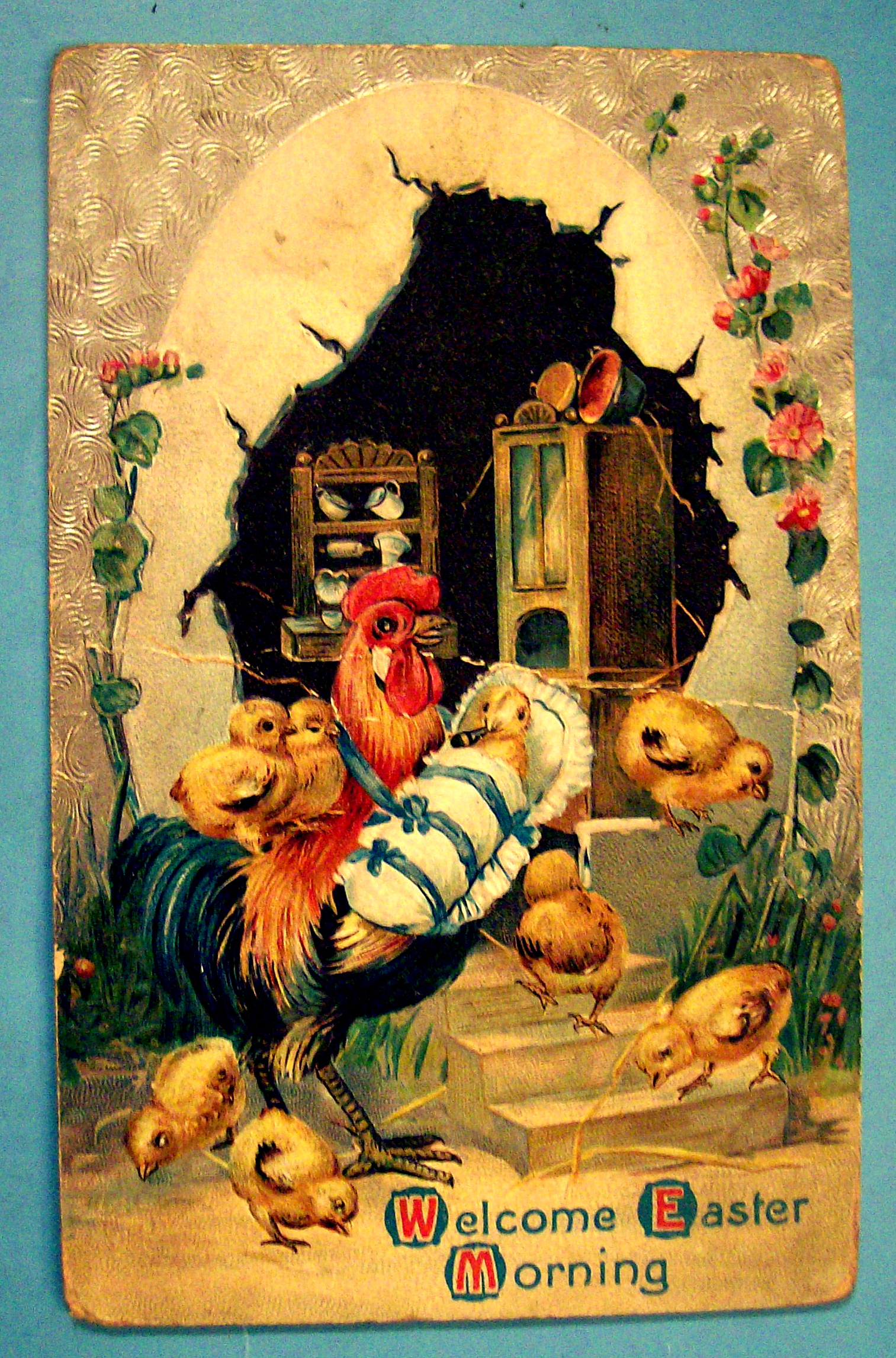 Welcome Easter Morning Postcard with Eight Baby Chicks