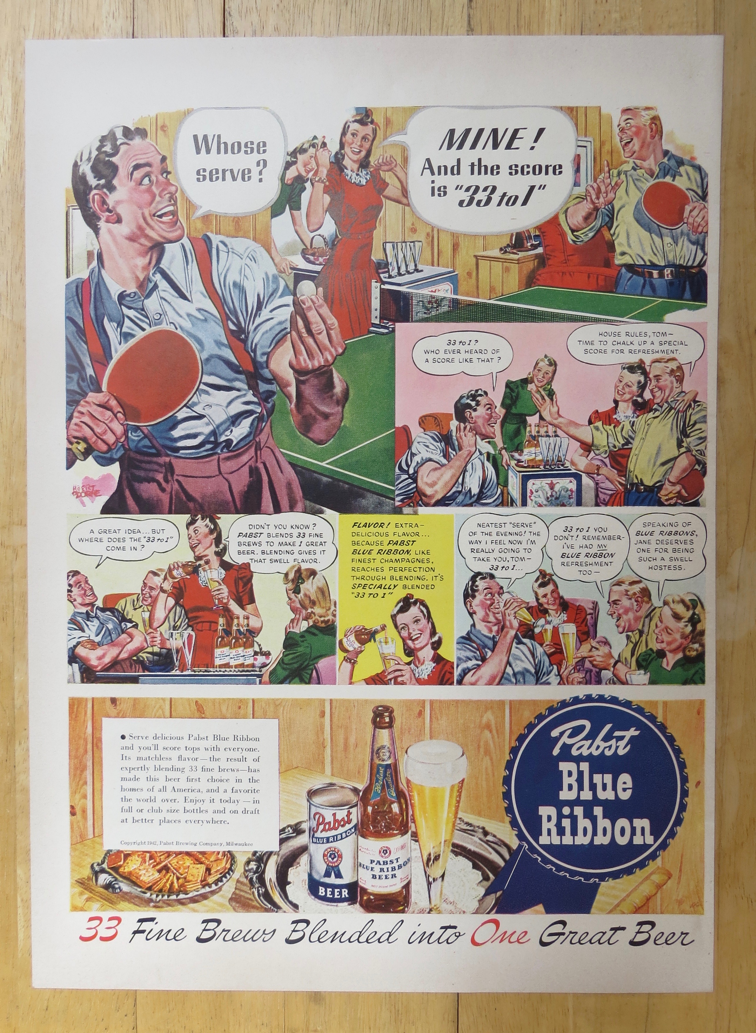 1942 Pabst Blue Ribbon Beer w/ 33 Fine Brews in 1 Beer