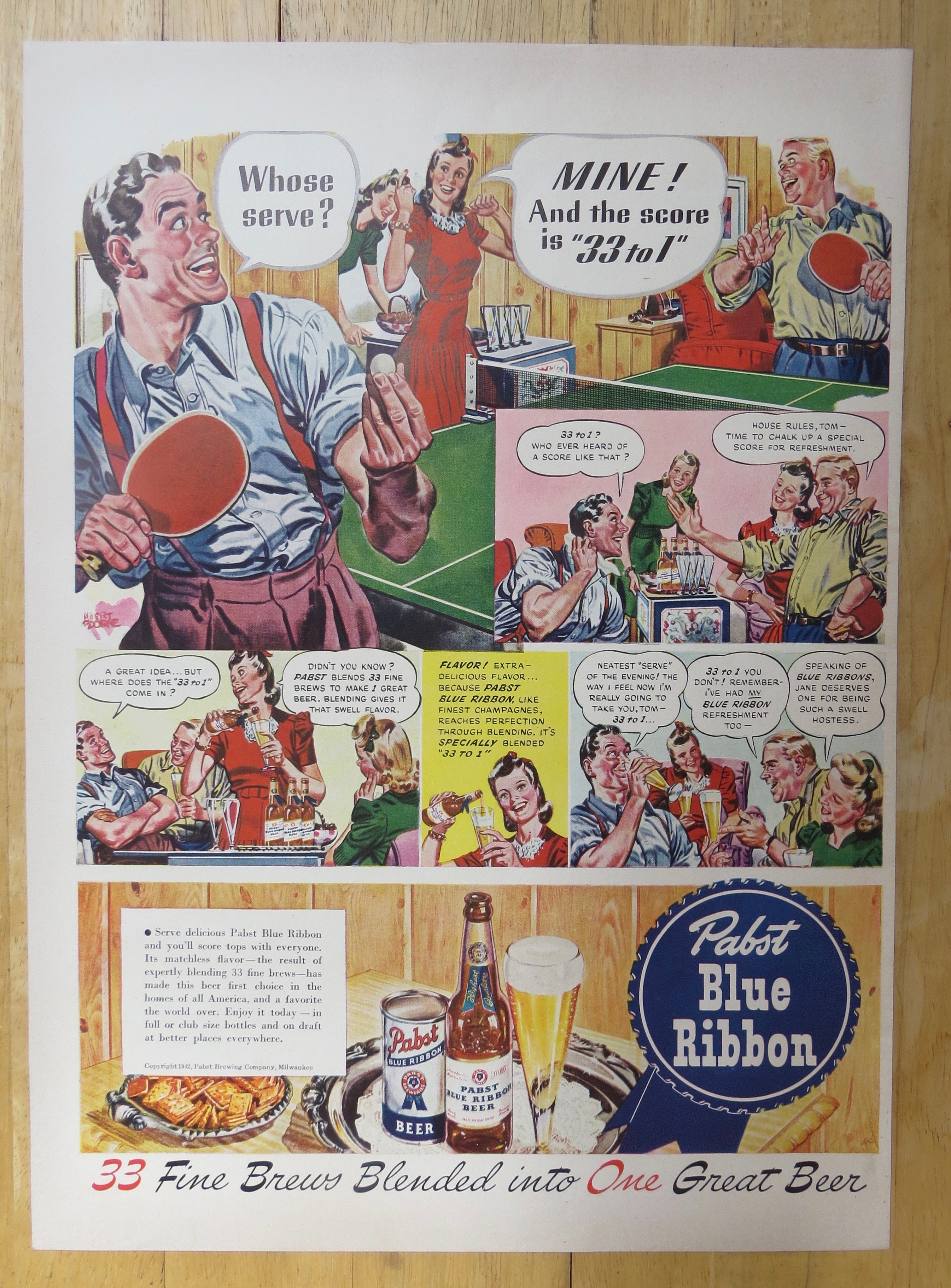1942 Pabst Blue Ribbon Beer w/ 33 Fine Brews in 1 Beer