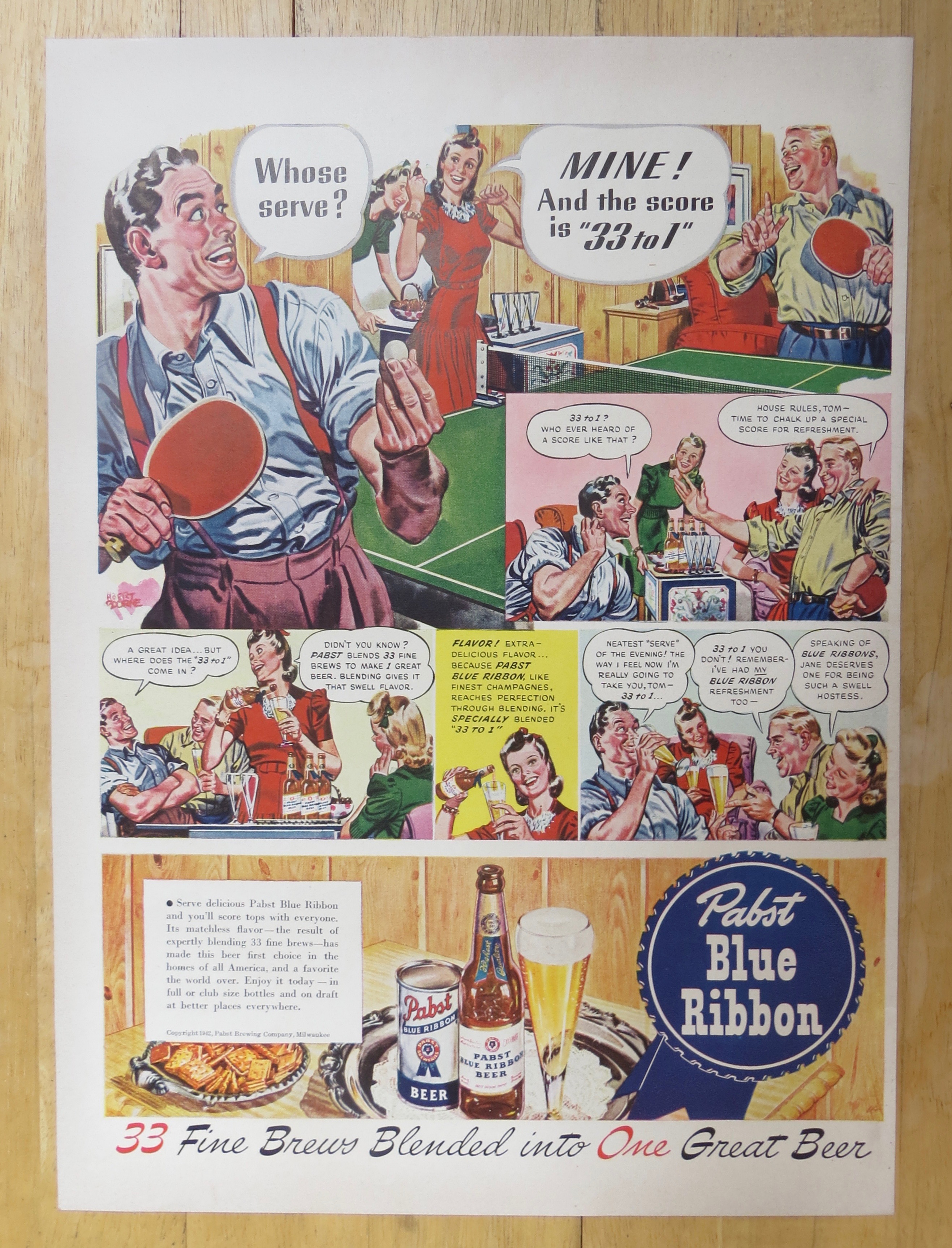 1942 Pabst Blue Ribbon Beer w/ 33 Fine Brews in 1 Beer
