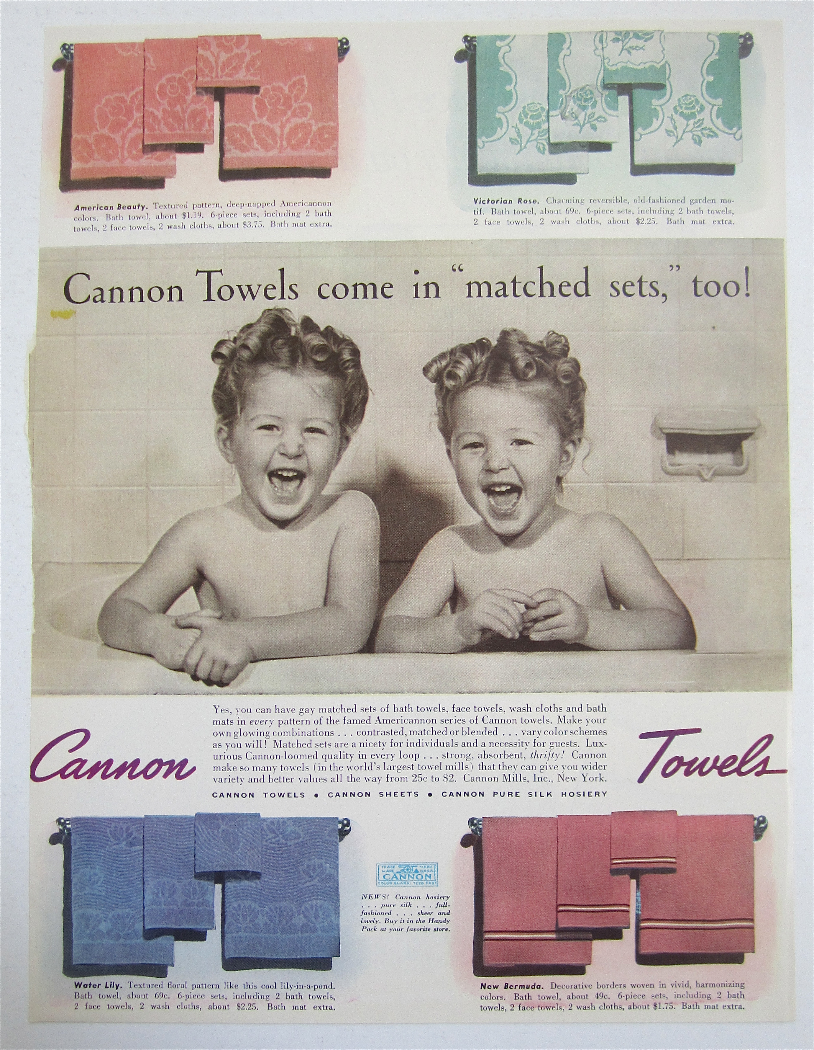 1940 Cannon Towels with Two Little Girls in the Bathtub