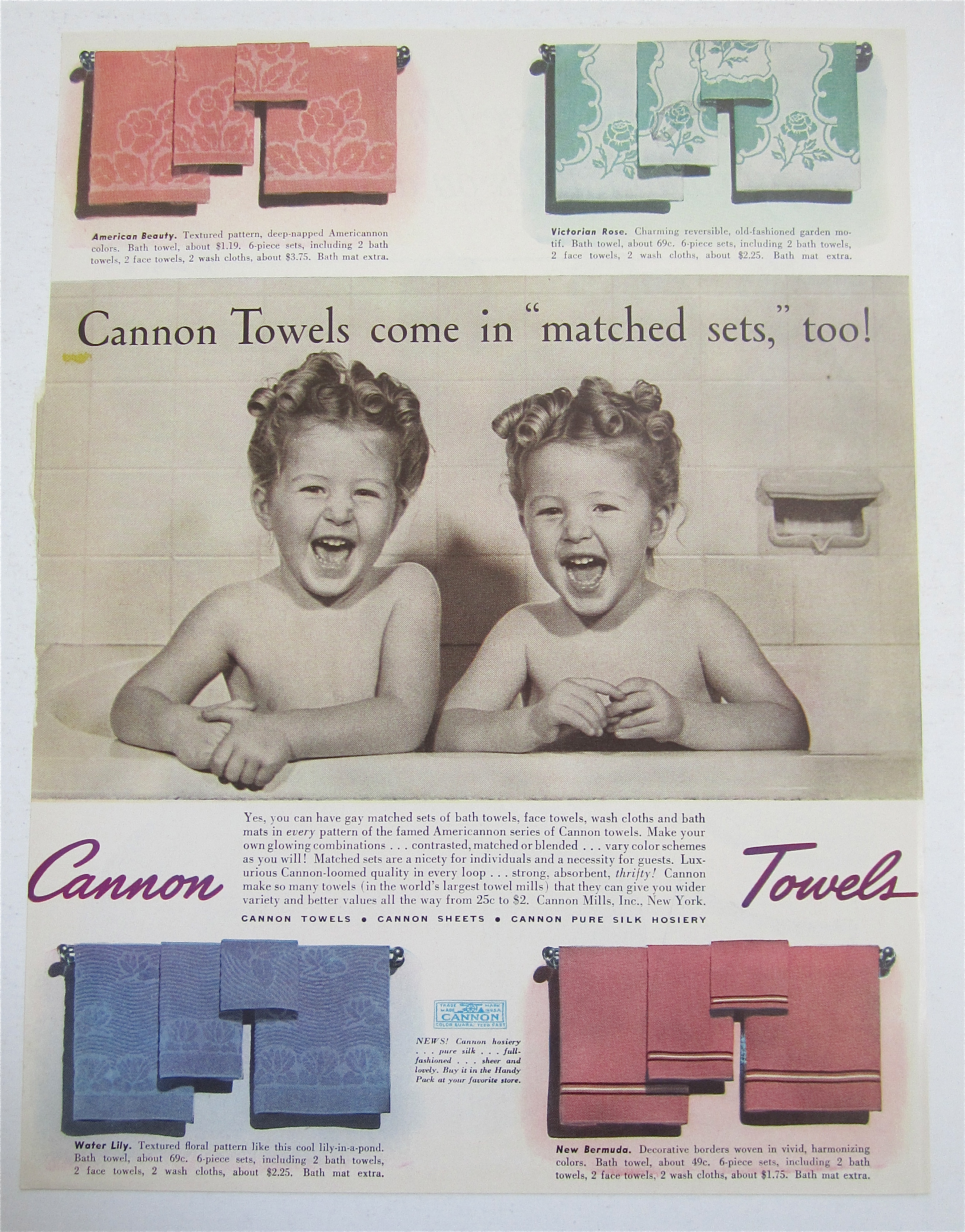 1940 Cannon Towels with Two Little Girls in the Bathtub