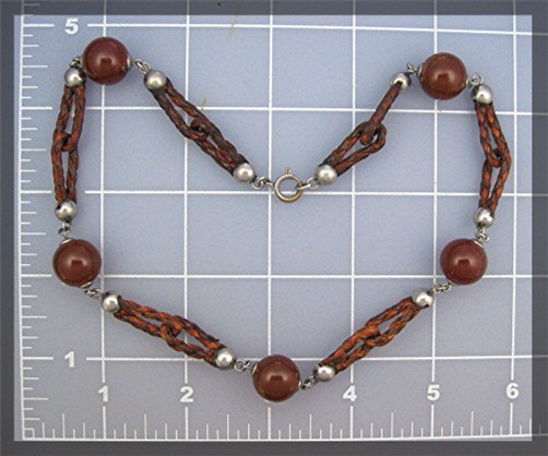 Necklace Carnelian linked Leather and Silver ........