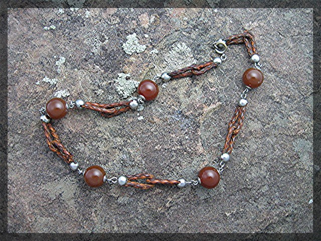 Necklace Carnelian linked Leather and Silver ........