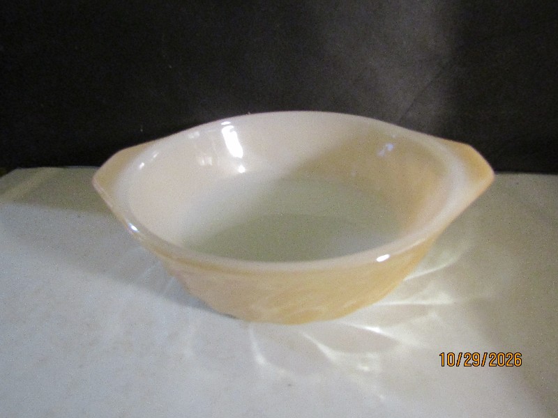 Vintage Fire-King Peach Lustre Swirl Pattern Lugged Bowl Milk Glass
