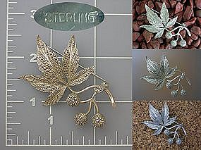 Sterling Marcasite Flower Berry Leaf Brooch