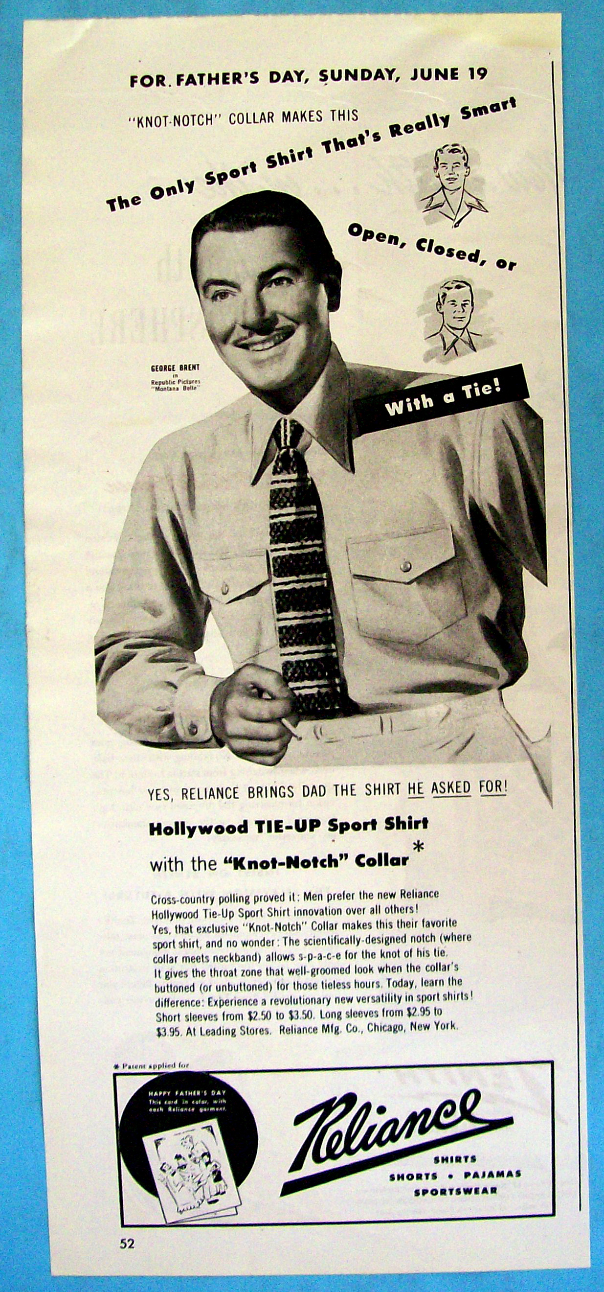 Vintage Ad: 1949 Reliance Shirts with George Brent